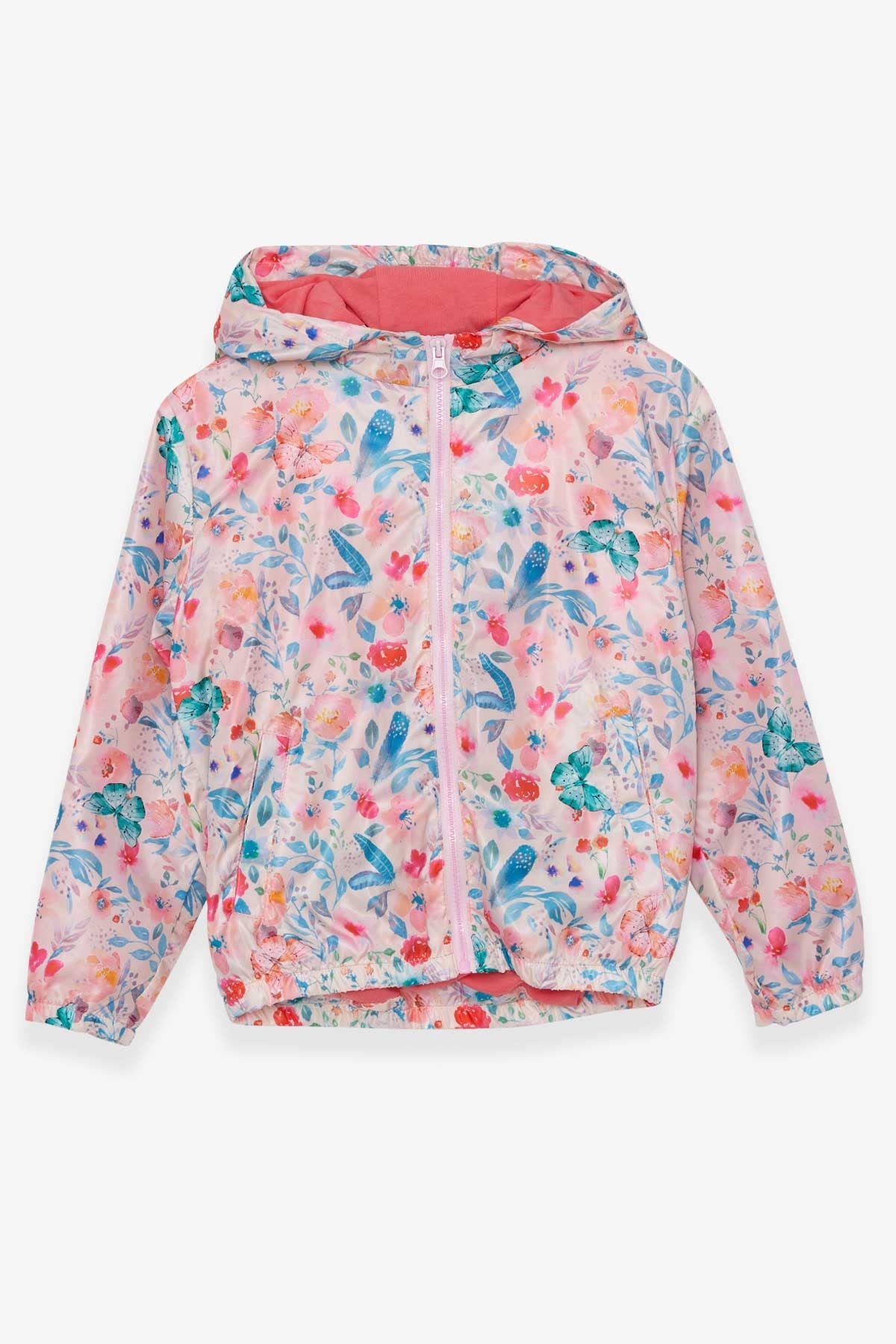 Breeze Kız Çocuk Yağmurluk Çiçek Desenli Pudra (7-10 Yaş)