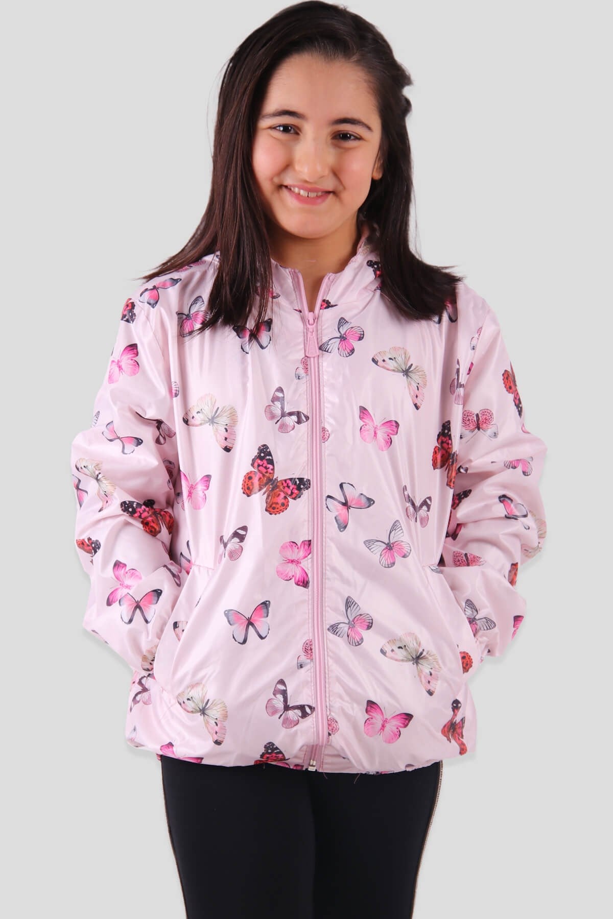 Breeze Kız Çocuk Yağmurluk Kelebek Desenli Pembe (9-12 Yaş)
