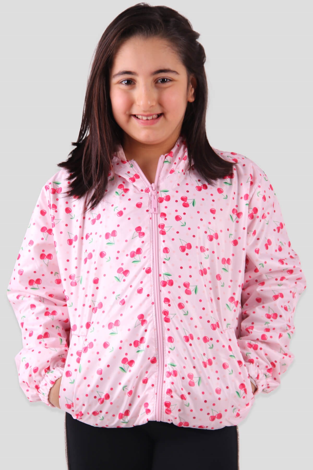 Breeze Kız Çocuk Yağmurluk Kiraz Desenli Kırmızı (9-12 Yaş)