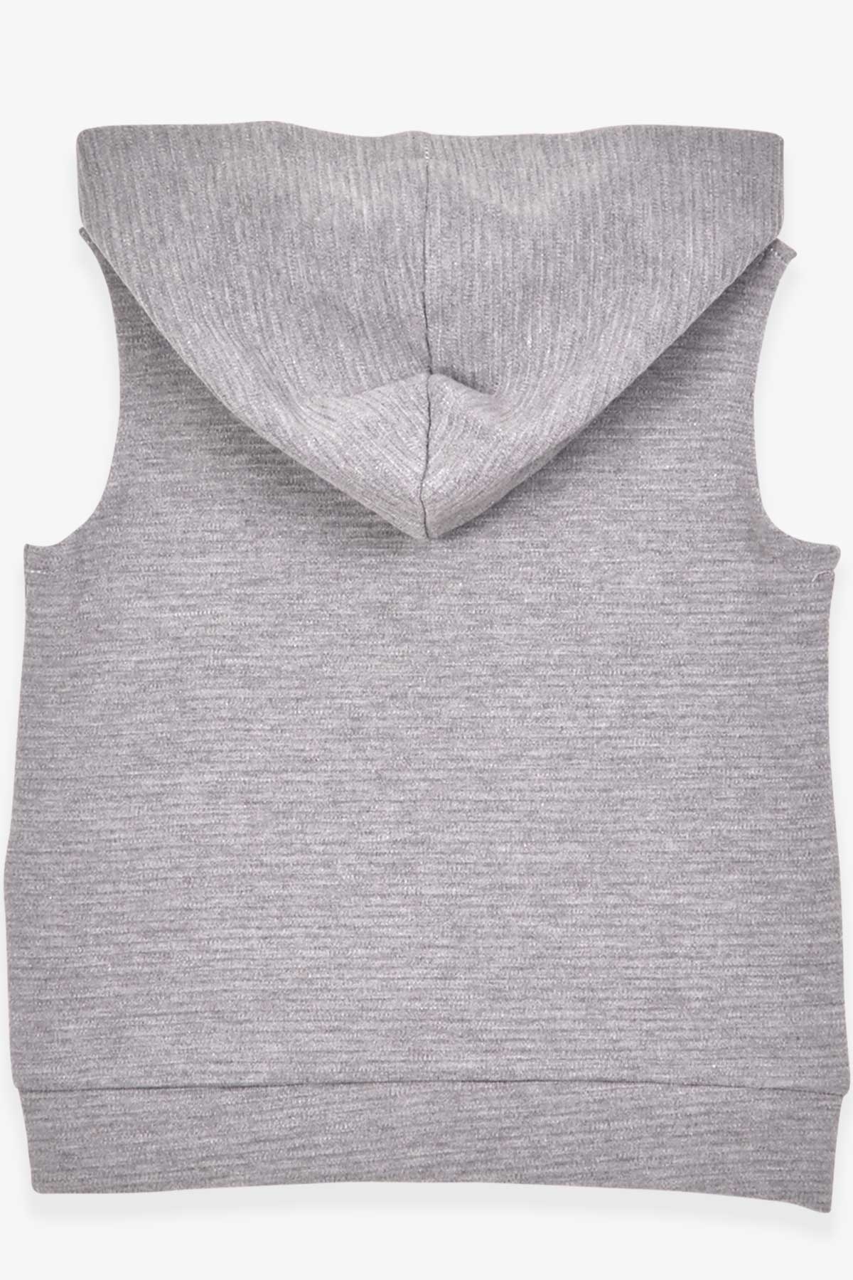 Breeze Kız Çocuk Yelek Kapüşonlu Fermuarlı Koyu Gri Melanj (3-8 Yaş)