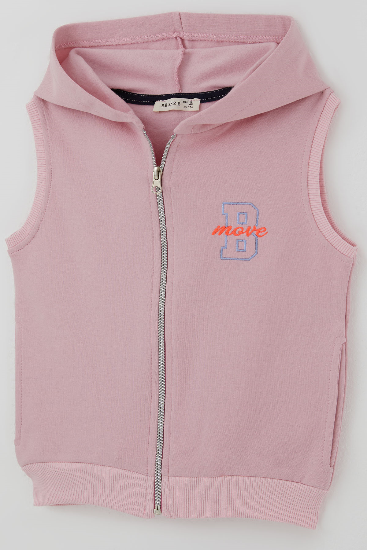 Breeze Kız Çocuk Yelek Kapüşonlu Fermuarlı Harf Nakışlı Pembe (3-8 Yaş)
