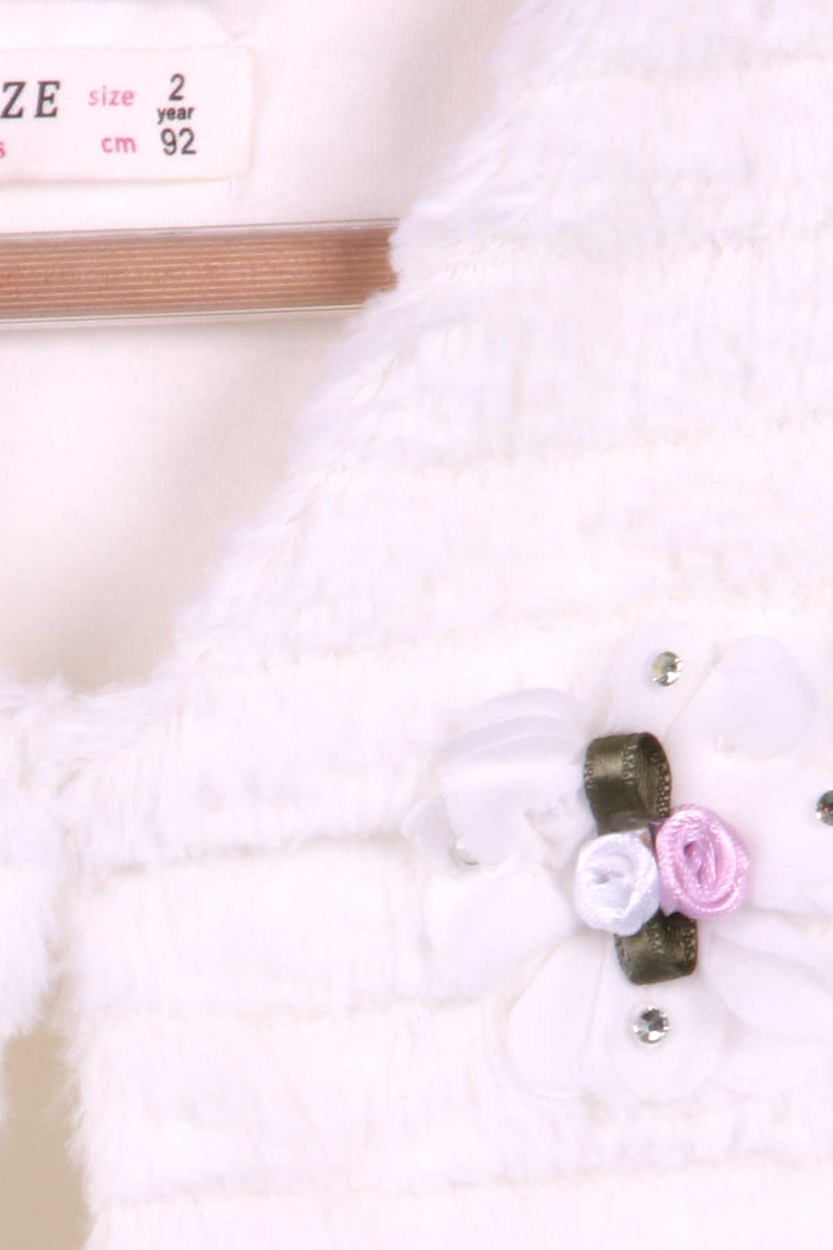 Breeze Kız Çocuk Yelek Tül Detaylı Peluş Ekru (1.5-5 Yaş)