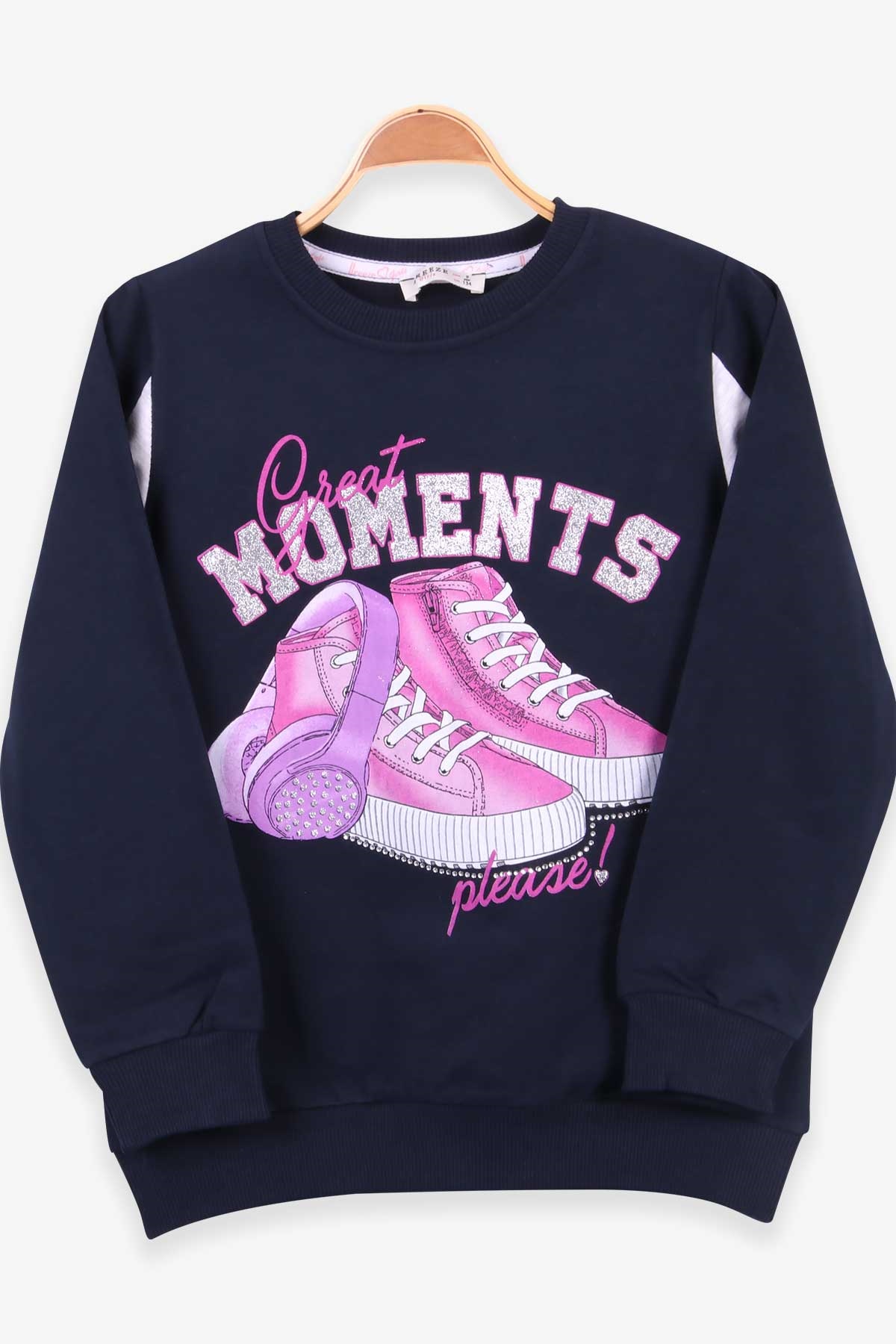 Breeze Kız ÇocukSweatshirt Simli Ayakkabı Baskılı Lacivert (9-14 Yaş)