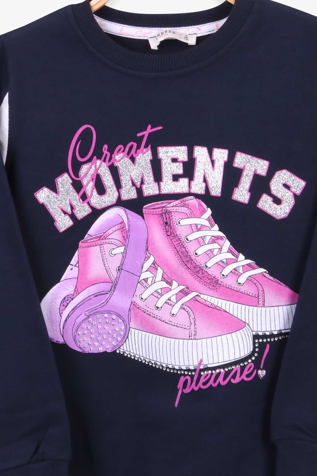 Breeze Kız ÇocukSweatshirt Simli Ayakkabı Baskılı Lacivert (9-14 Yaş)