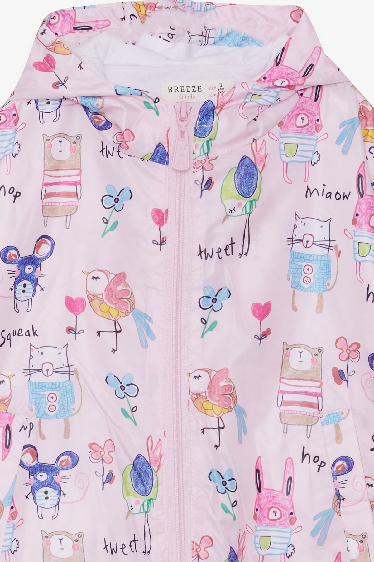 Breeze Kız ÇocukYağmurluk Hayvanlar Alemi Desenli Pudra (1-6 Yaş)