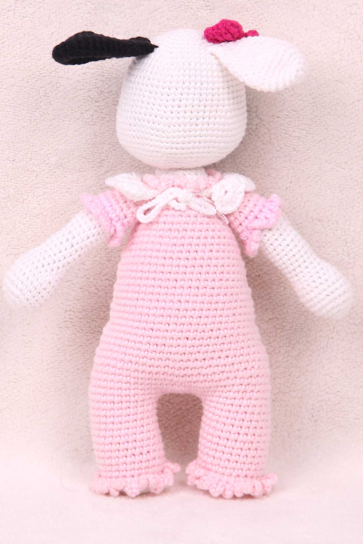 Breeze Köpek Bebek Amigurumi Organik Oyuncak Pudra (Boy 23 cm)