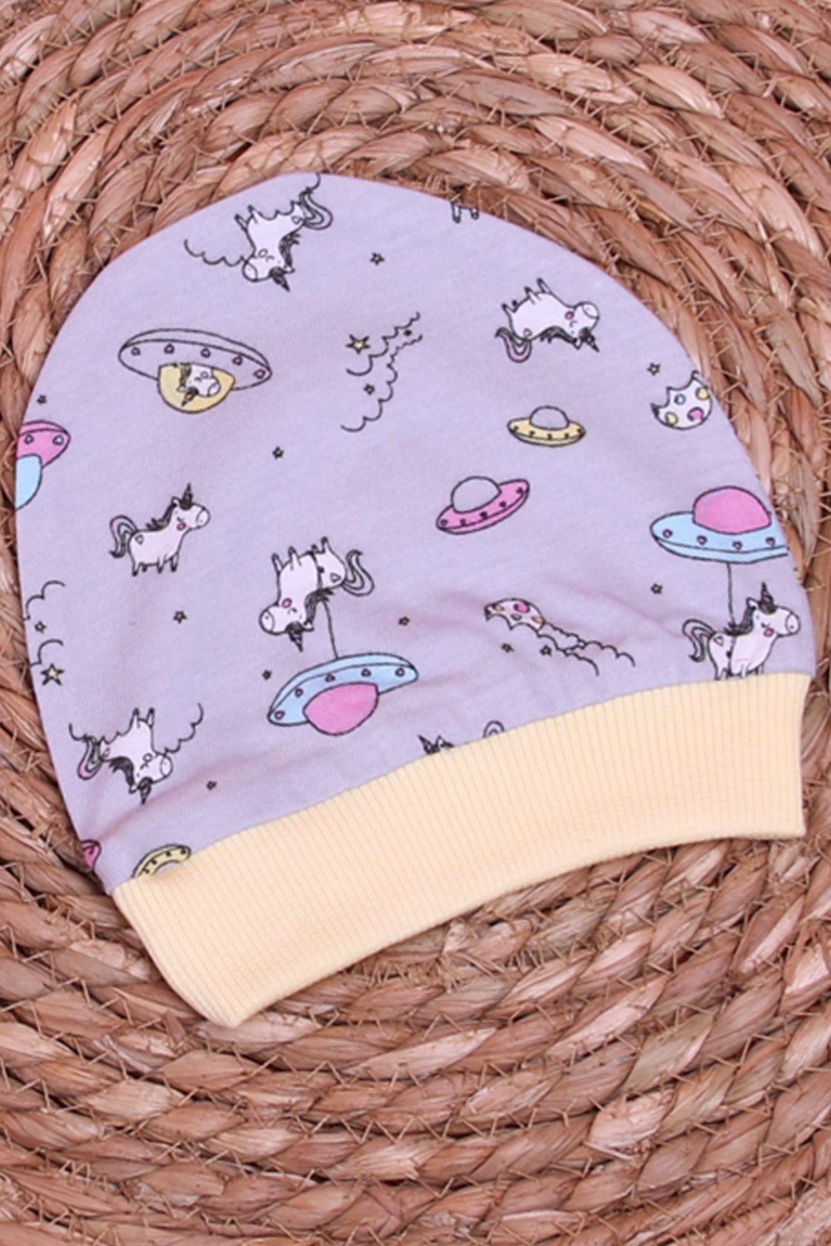 Breeze Yeni Doğan Bebek Şapkası Unicorn Desenli Açık Gri (Standart)