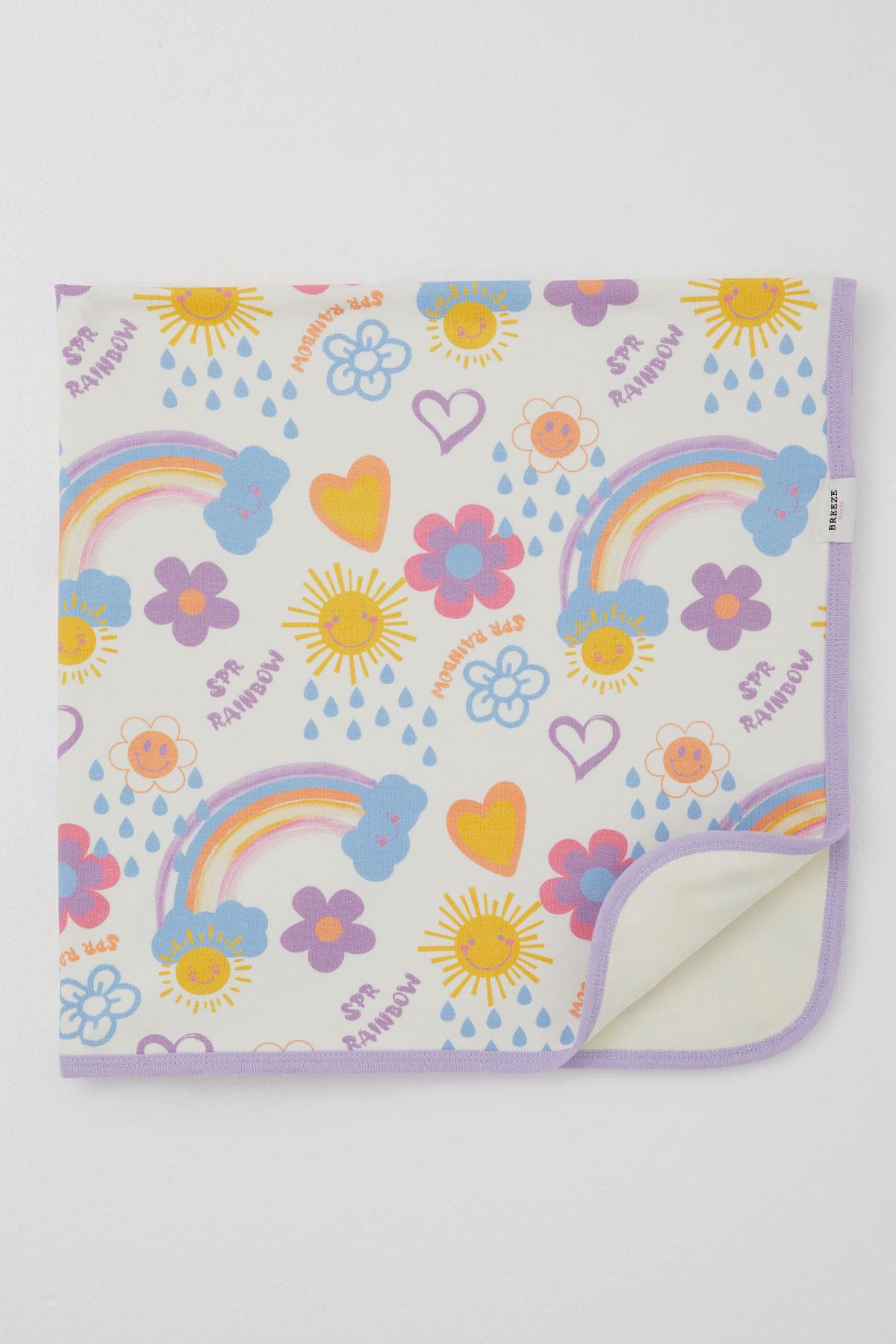 Breeze  Yenidoğan Bebek Battaniyesi Çiçek Desenli & Güneşli Ekru (79 x 88 cm)