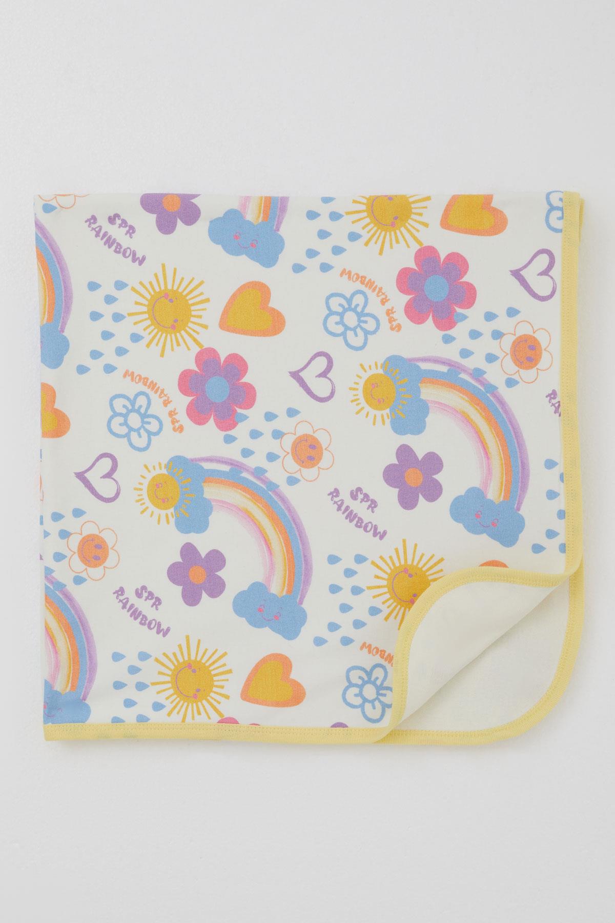 Breeze  Yenidoğan Bebek Battaniyesi Çiçek Desenli & Güneşli Ekru (79 x 88 cm)