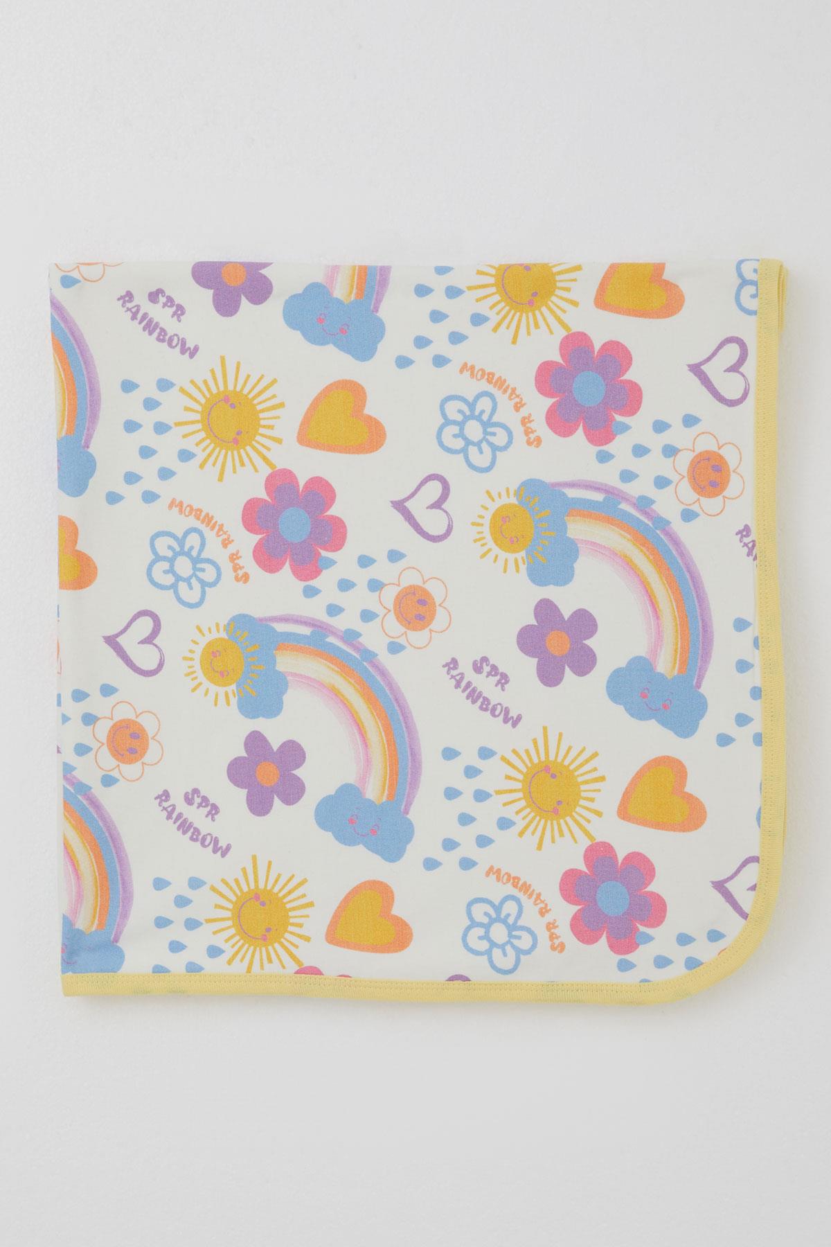 Breeze  Yenidoğan Bebek Battaniyesi Çiçek Desenli & Güneşli Ekru (79 x 88 cm)