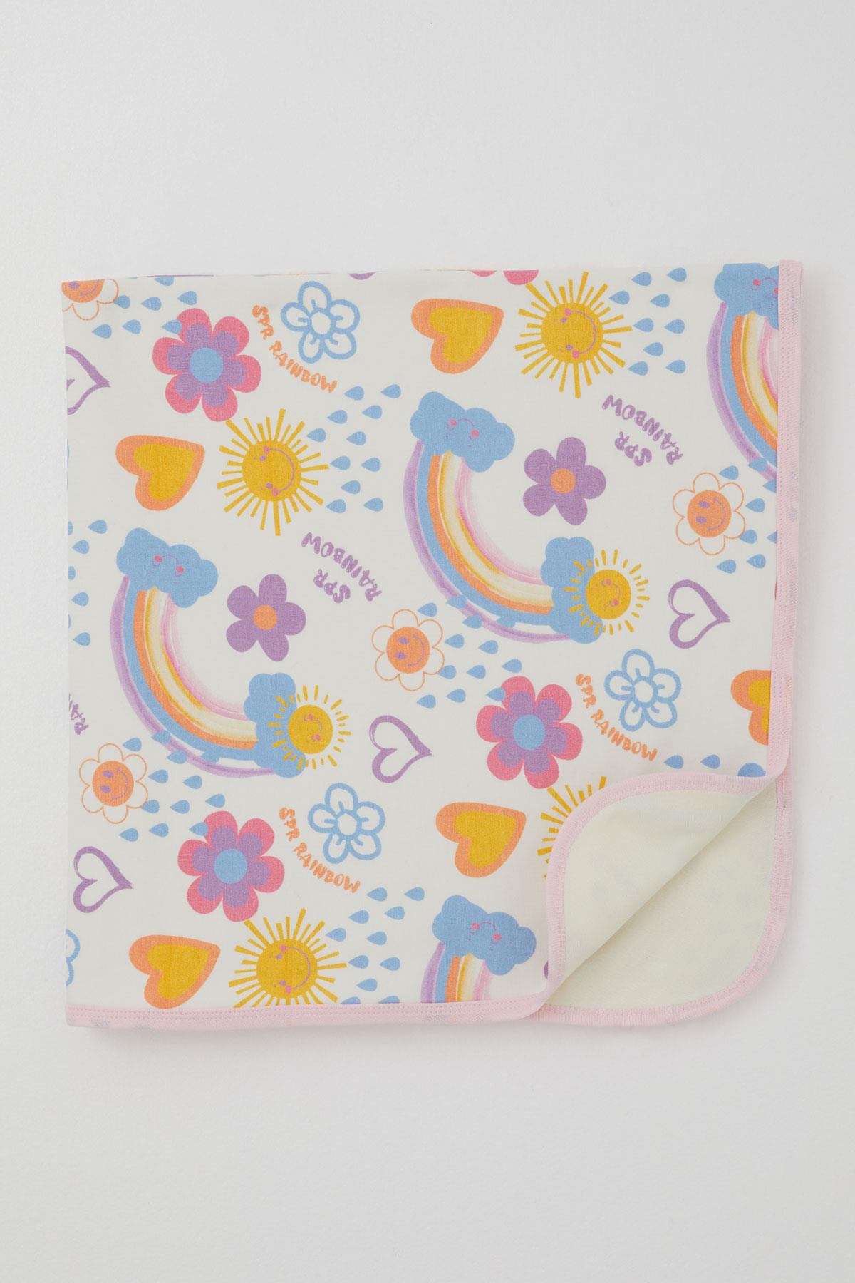 Breeze  Yenidoğan Bebek Battaniyesi Çiçek Desenli & Güneşli Ekru (79 x 88 cm)