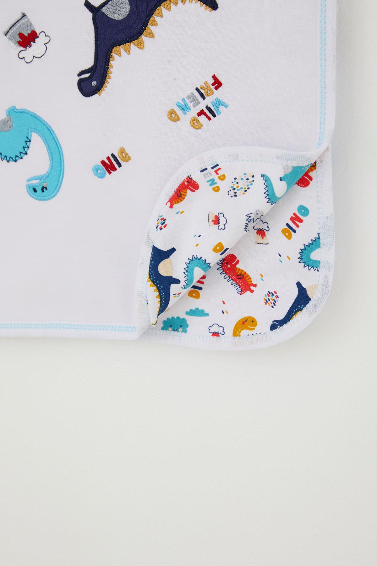 Breeze Yenidoğan Bebek Battaniyesi Dinozor Nakışlı Beyaz (Standart)