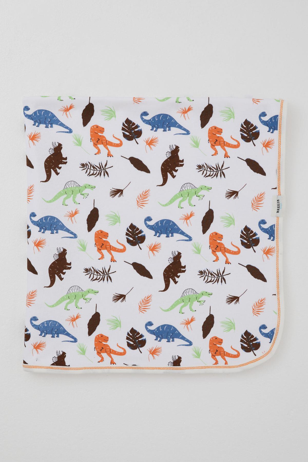 Breeze  Yenidoğan Bebek Battaniyesi Dinozor Krallığı Beyaz (80 X 90 cm)