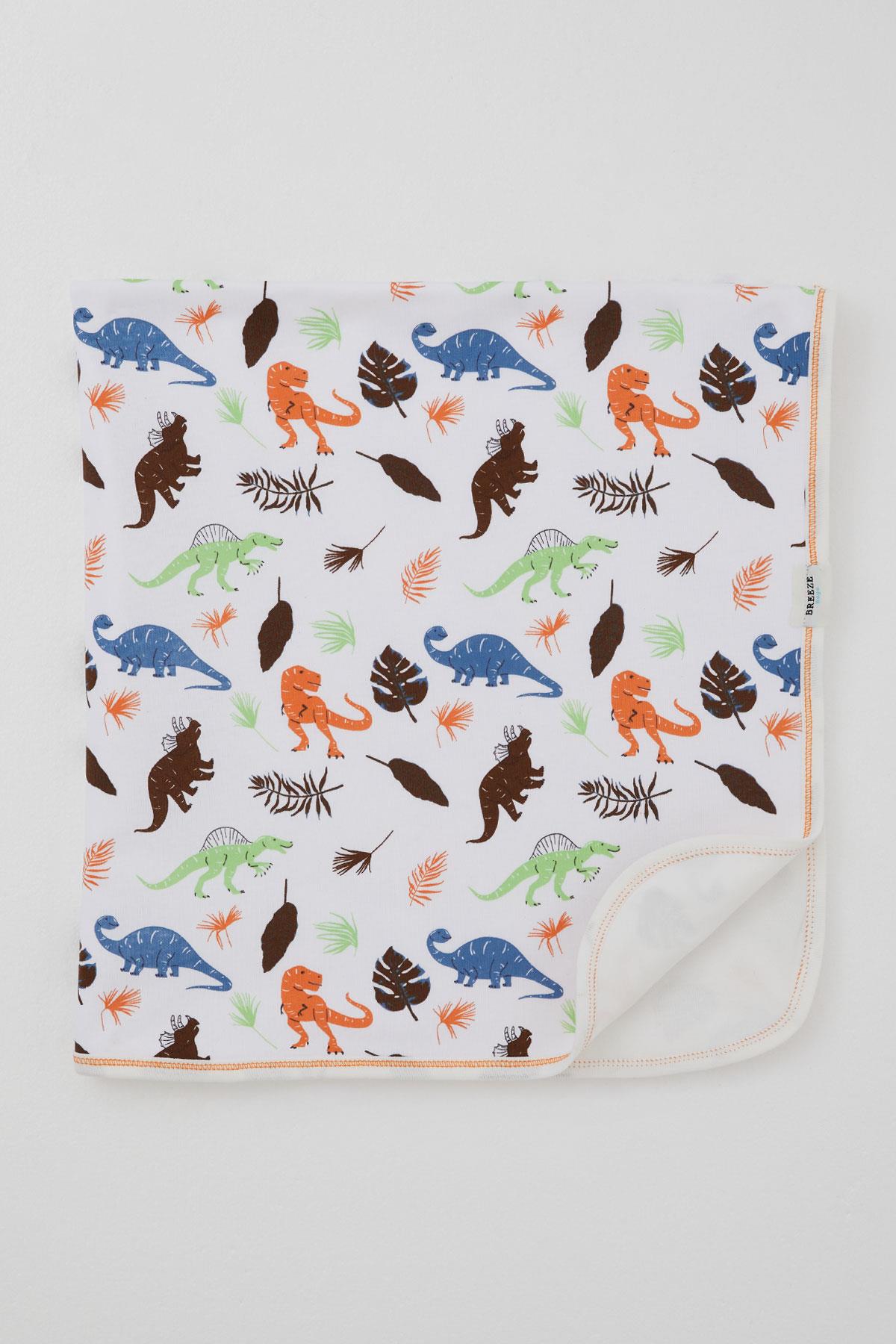 Breeze  Yenidoğan Bebek Battaniyesi Dinozor Krallığı Beyaz (80 X 90 cm)