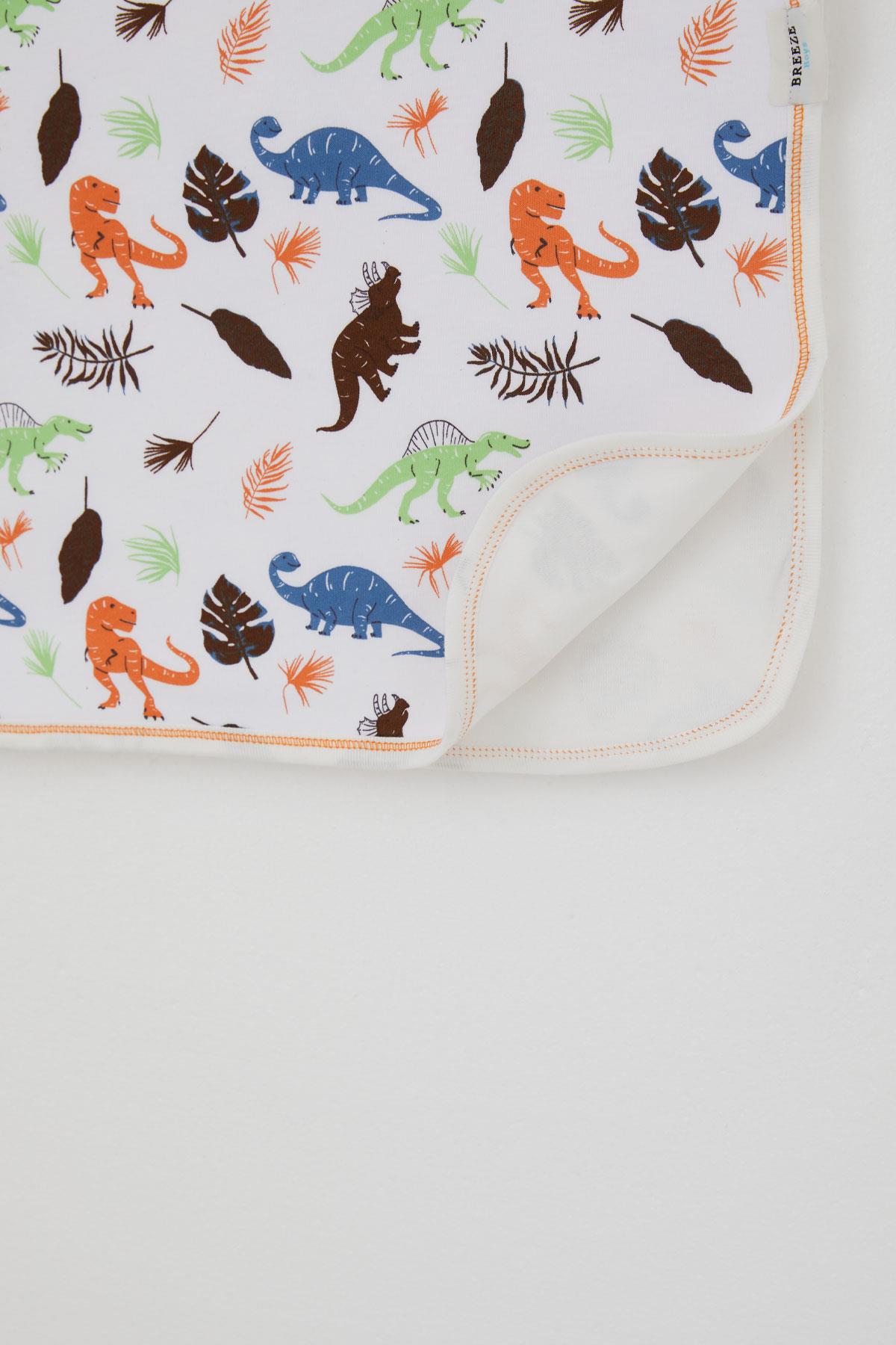 Breeze  Yenidoğan Bebek Battaniyesi Dinozor Krallığı Beyaz (80 X 90 cm)