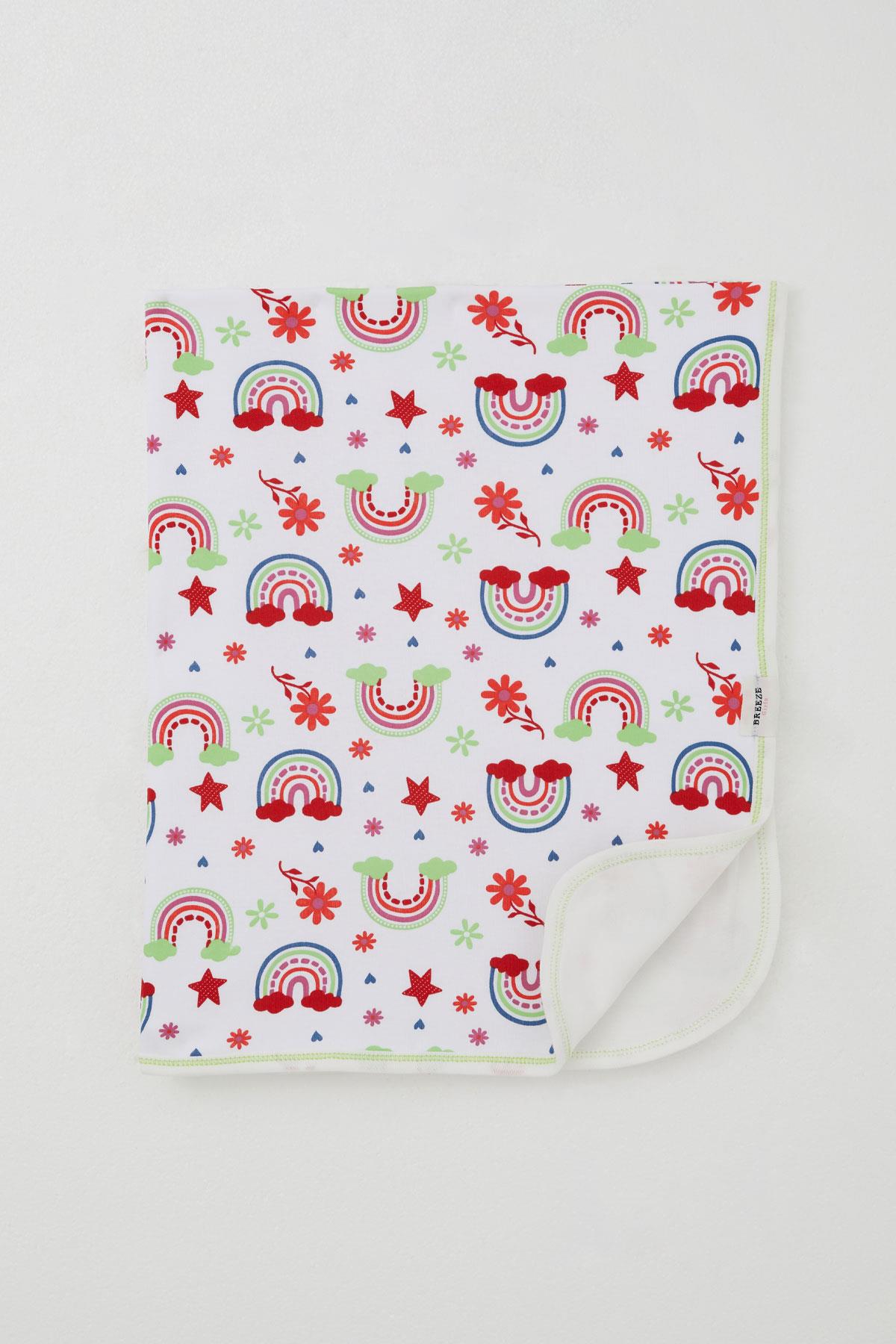 Breeze  Yenidoğan Bebek Battaniyesi Gökkuşağı Masalı Çiçek Desenli Beyaz (81 x 88 cm)