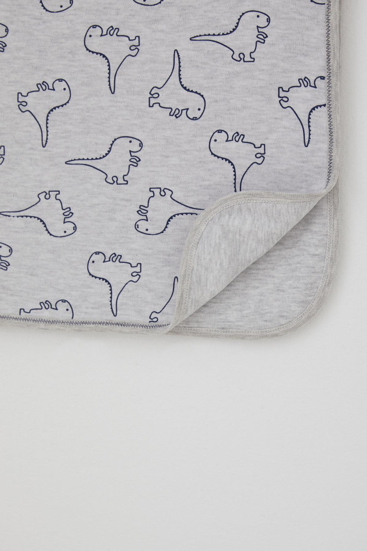 Breeze  Yenidoğan Bebek Battaniyesi Sevimli Bebek Dinozorlar Desenli Açık Gri Melanj (78 x 87 cm)