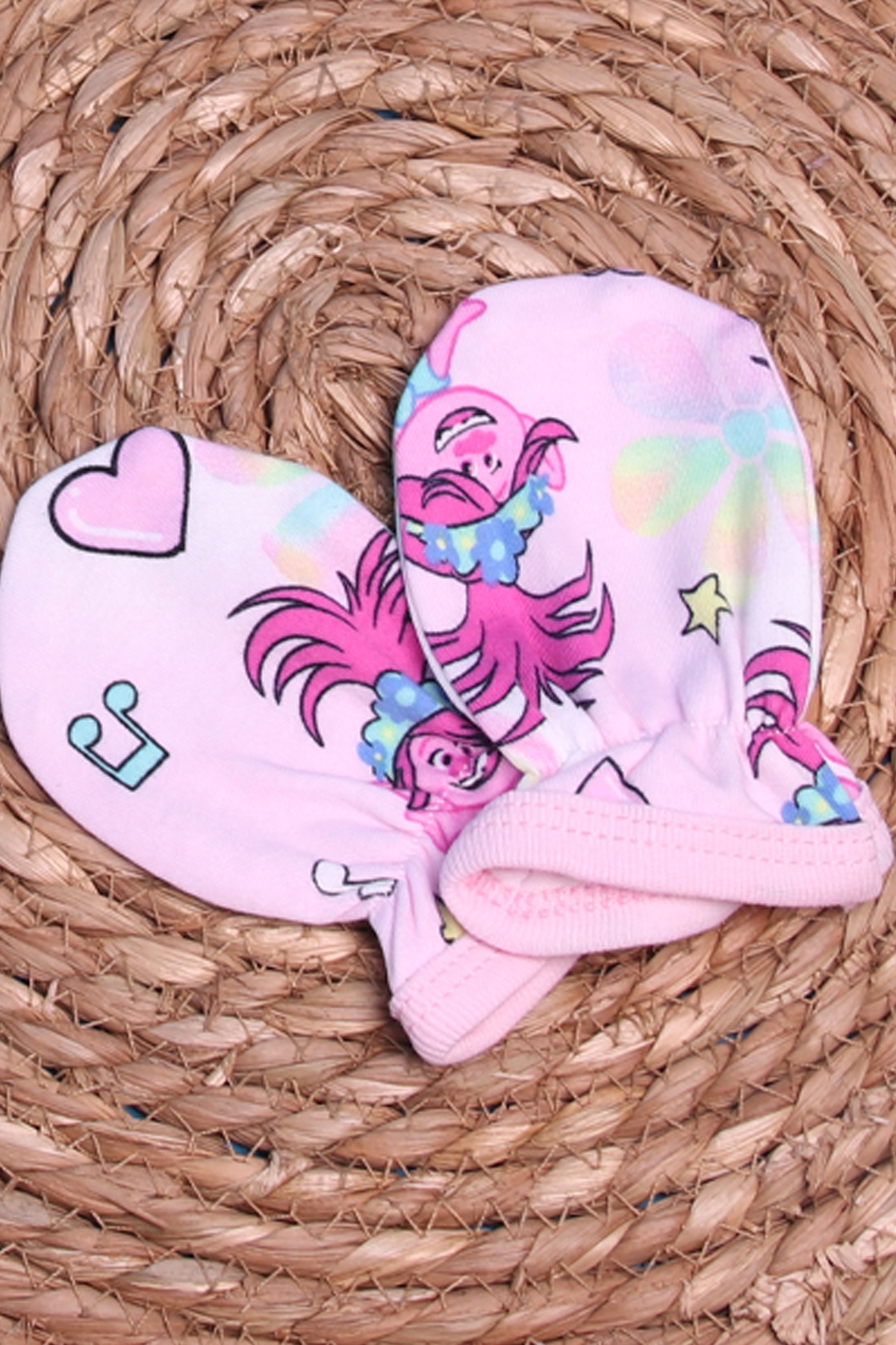 Breeze Yenidoğan Bebek Eldiveni Gökkuşağı Desenli Pembe