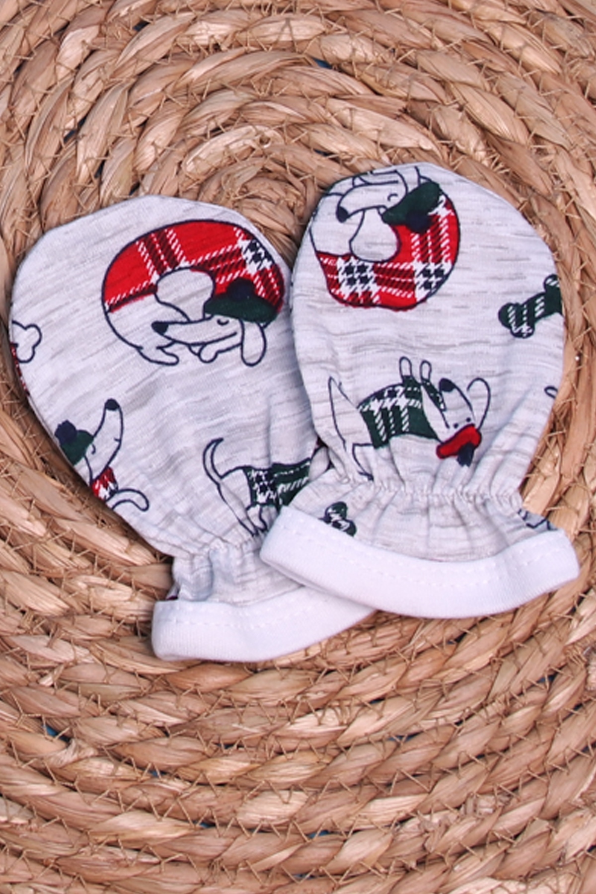 Breeze Yenidoğan Bebek Eldiveni Köpek Desenli Gri
