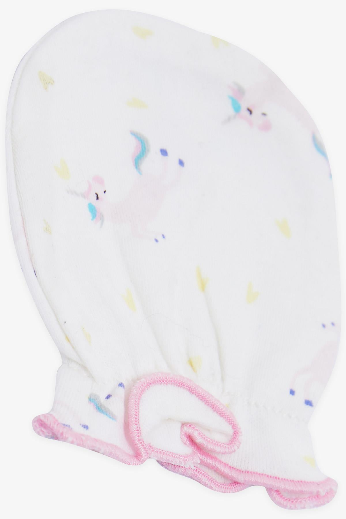Breeze Yenidoğan Bebek Eldiveni Unicorn Desenli Beyaz