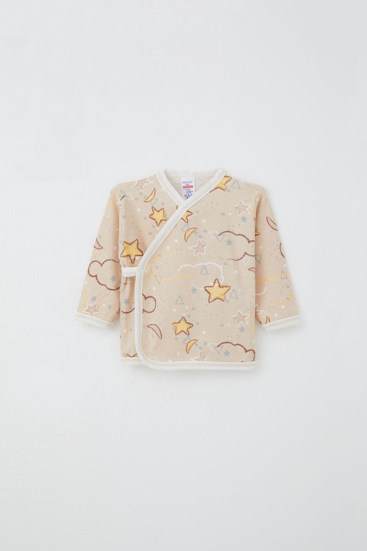 Breeze Yenidoğan Bebek İç Dış Çıtçıtlı 2 li Zıbın Yıldız Desenli Bej (0-3 Ay)