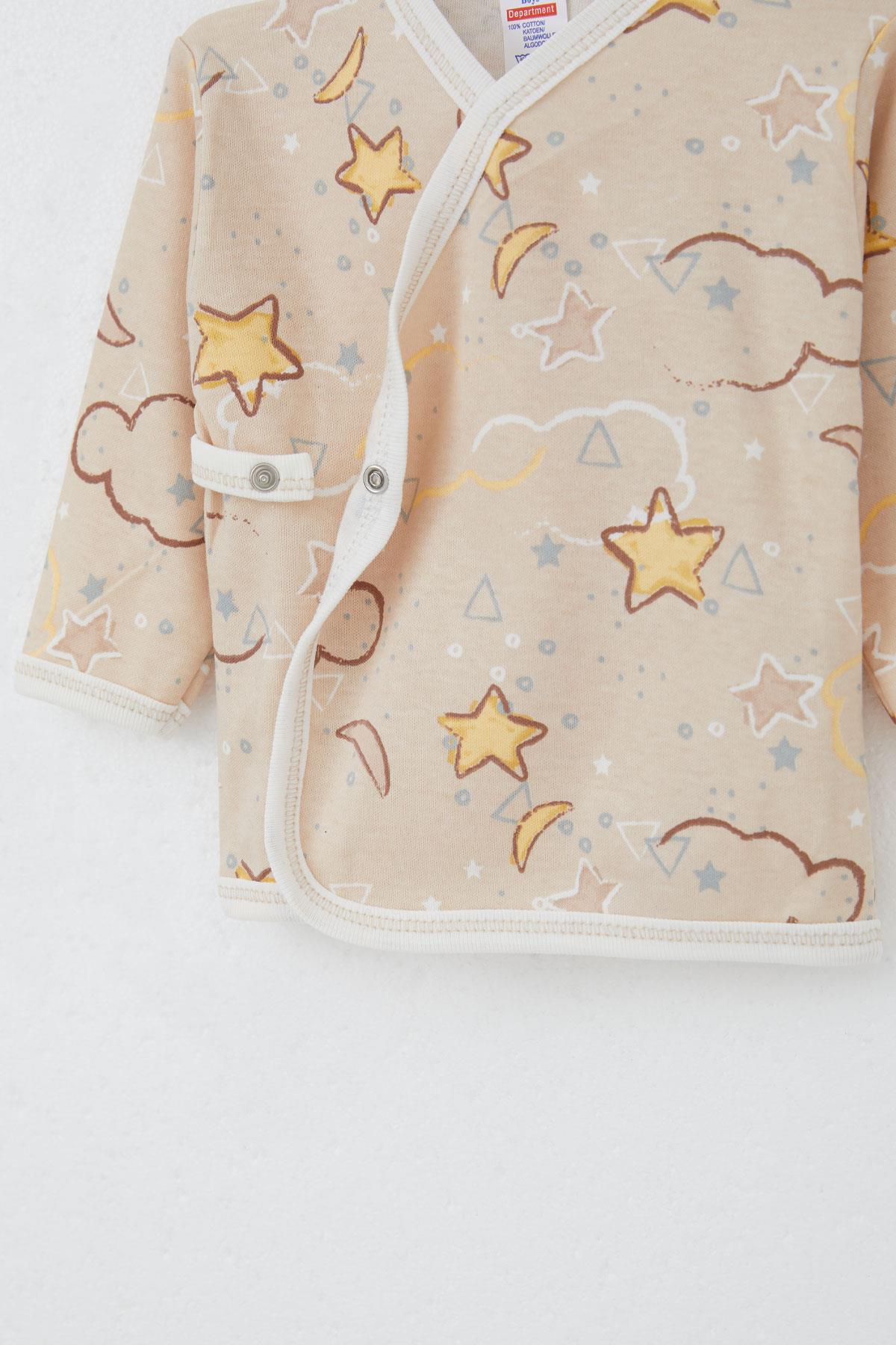 Breeze Yenidoğan Bebek İç Dış Çıtçıtlı 2 li Zıbın Yıldız Desenli Bej (0-3 Ay)