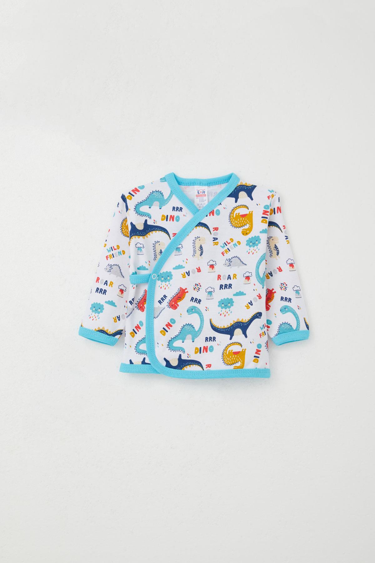 Breeze Yenidoğan Bebek İç Dış Çıtçıtlı 2 li Zıbın Dinozor Desenli Beyaz (0-3 Ay)