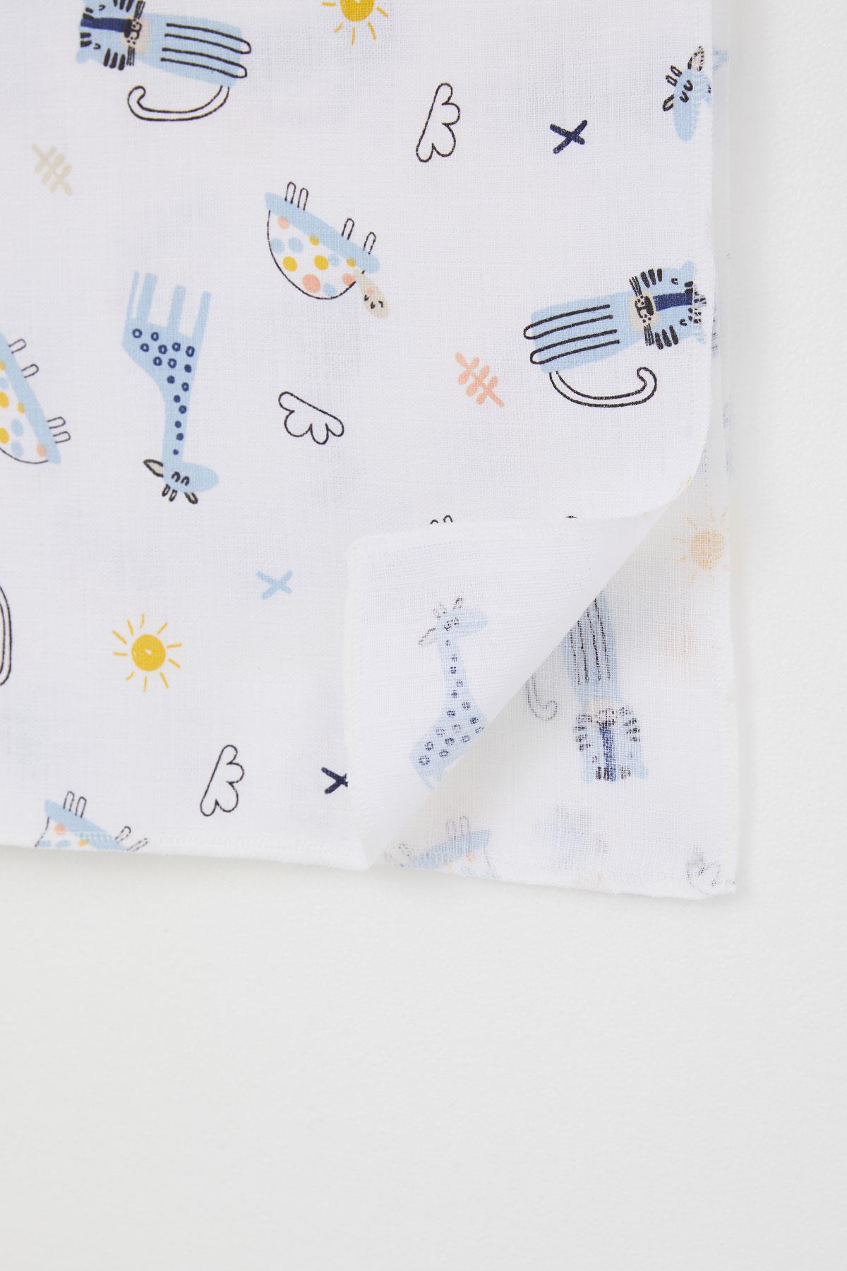 Breeze Yenidoğan Bebek Müslin Battaniye Sevimli Hayvancıklar Desenli Beyaz (Standart)