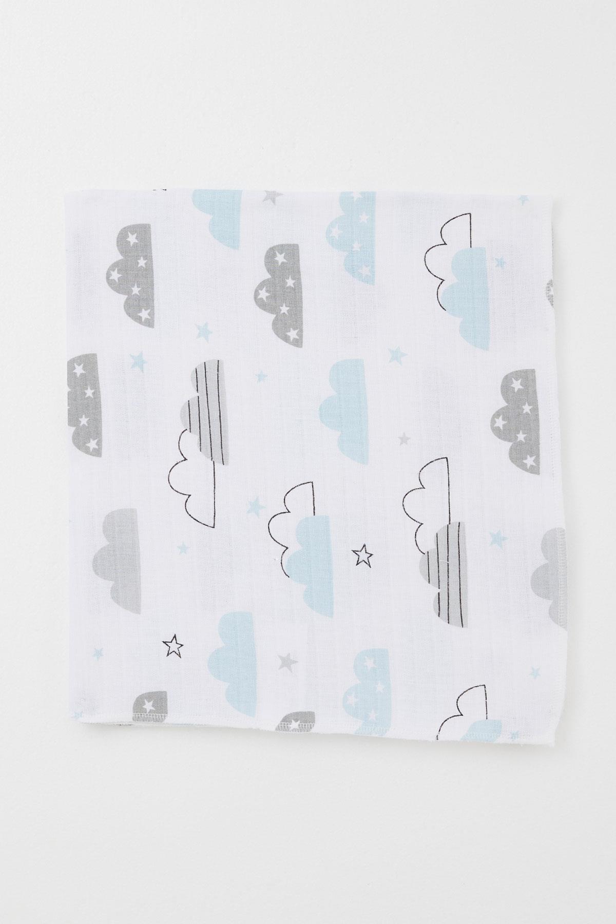 Breeze Yenidoğan Bebek Müslin Battaniye Gökyüzü Temalı Bulut Desenli Beyaz (Standart)