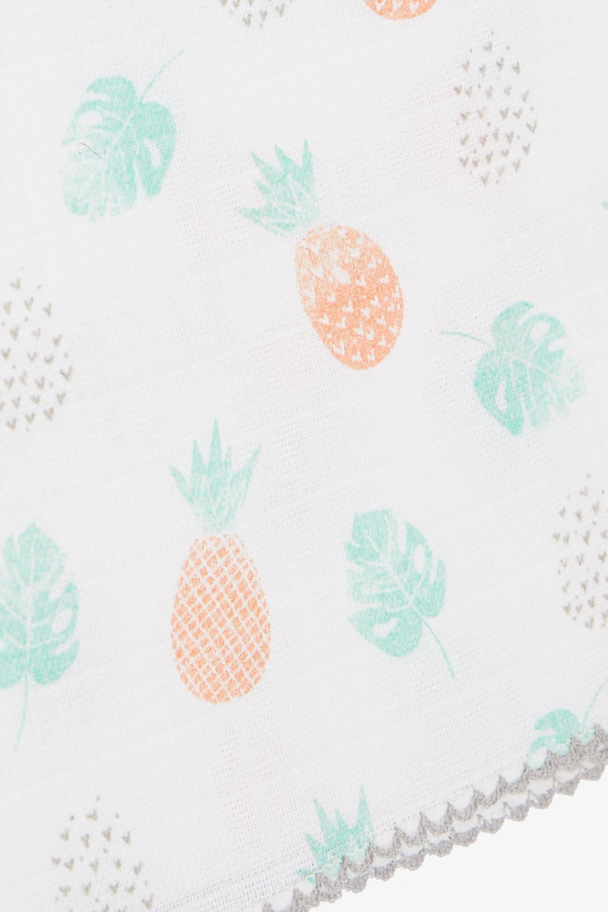 Breeze Yenidoğan Bebek Müslin Battaniye Ananas Desenli Beyaz
