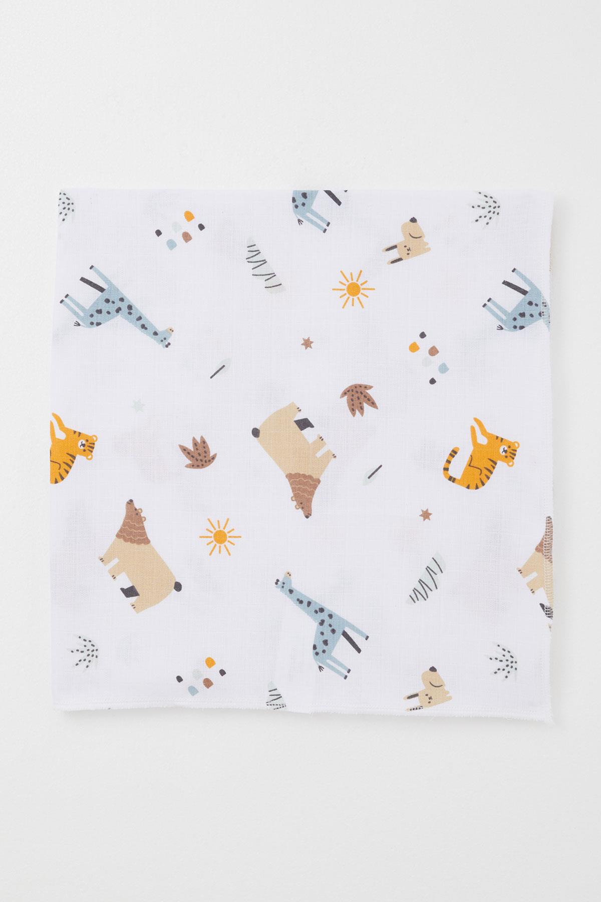 Breeze Yenidoğan Bebek Müslin Battaniye Doğa Temalı Hayvancıklar Desenli Beyaz (Standart)