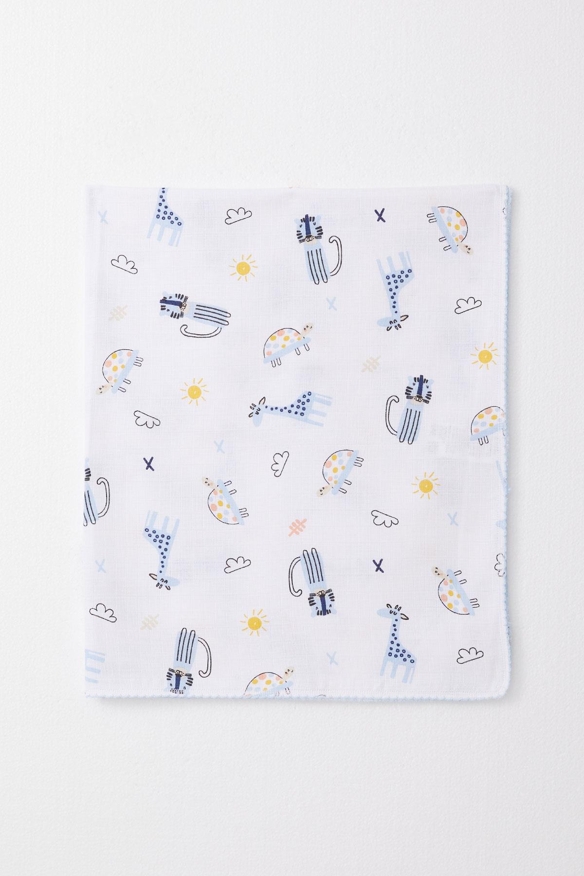 Breeze Yenidoğan Bebek Müslin Battaniye Sevimli Hayvancıklar Desenli Beyaz (Standart)