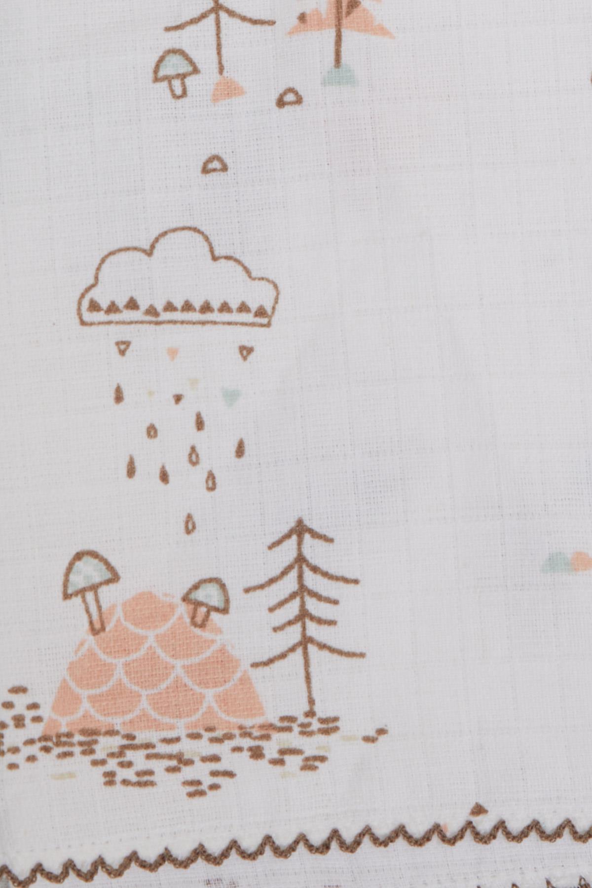 Breeze Yenidoğan Bebek Müslin Battaniye Yağmur Temalı Ağaç Desenli Ekru (Standart)