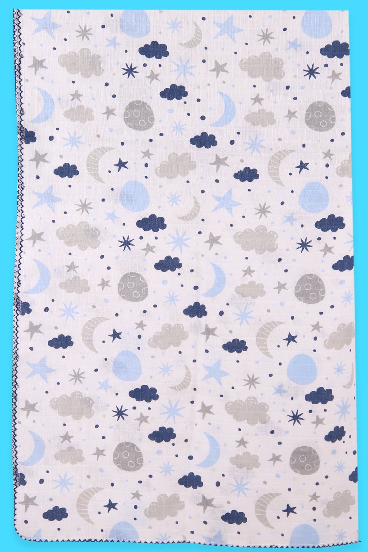 Breeze Yenidoğan Bebek Müslin Battaniye Gece Temalı (95 * 95 cm) Lacivert