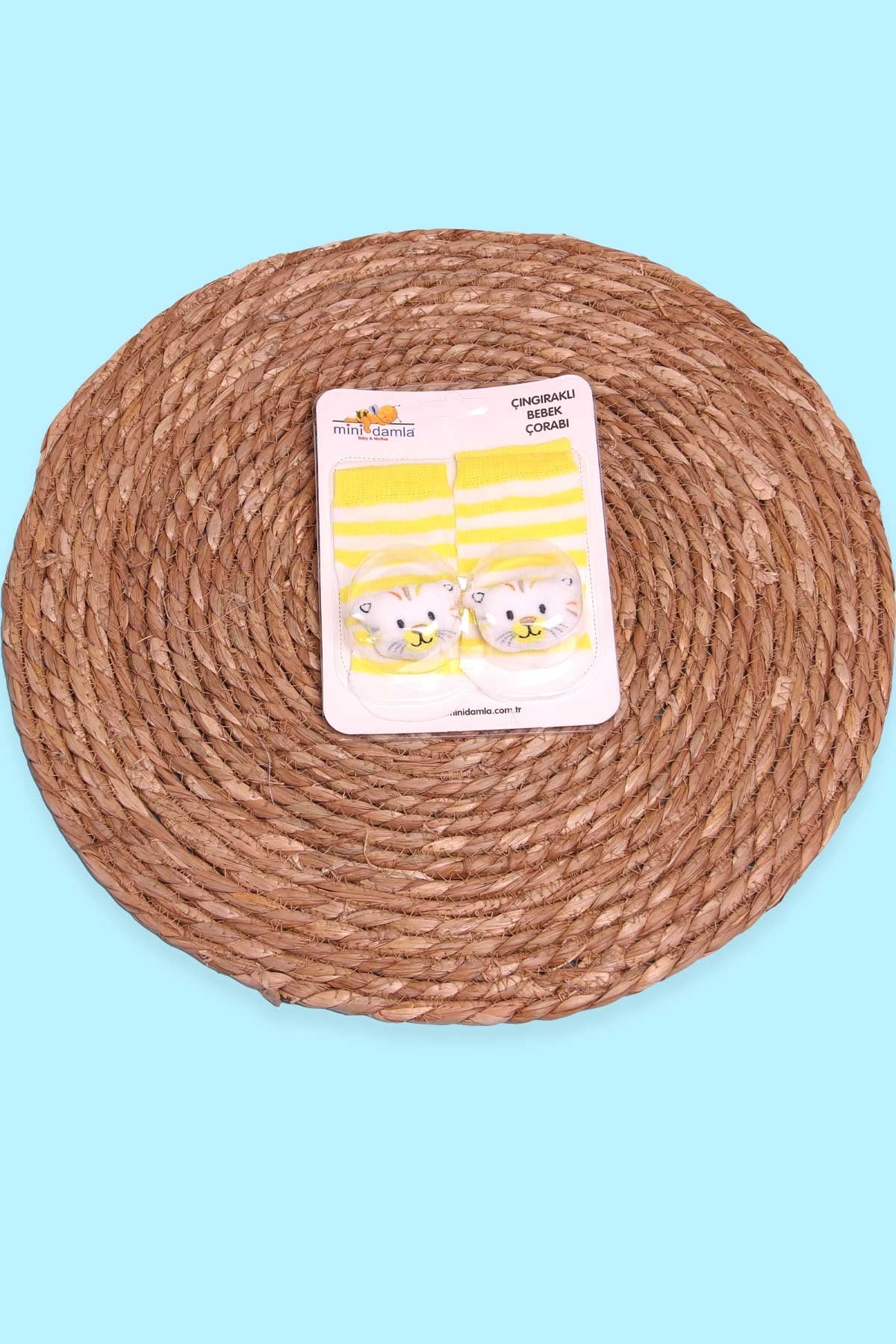 Breeze Yenidoğan Çorap Çıngıraklı Çizgili Hayvancık Aksesuarlı Sarı