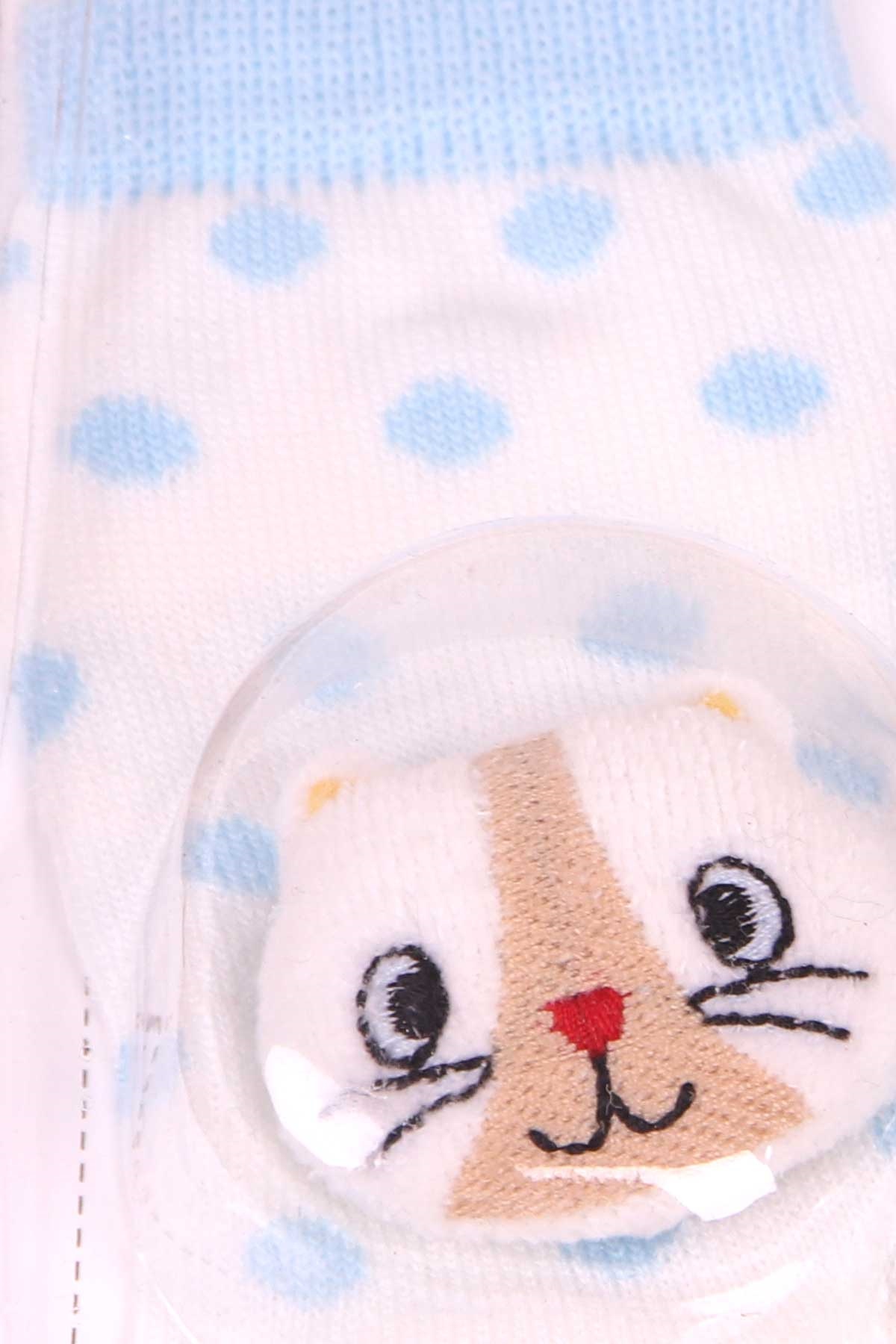Breeze Yenidoğan Çorap Çıngıraklı Puantiyeli Hayvancık Aksesuarlı Bebe Mavisi