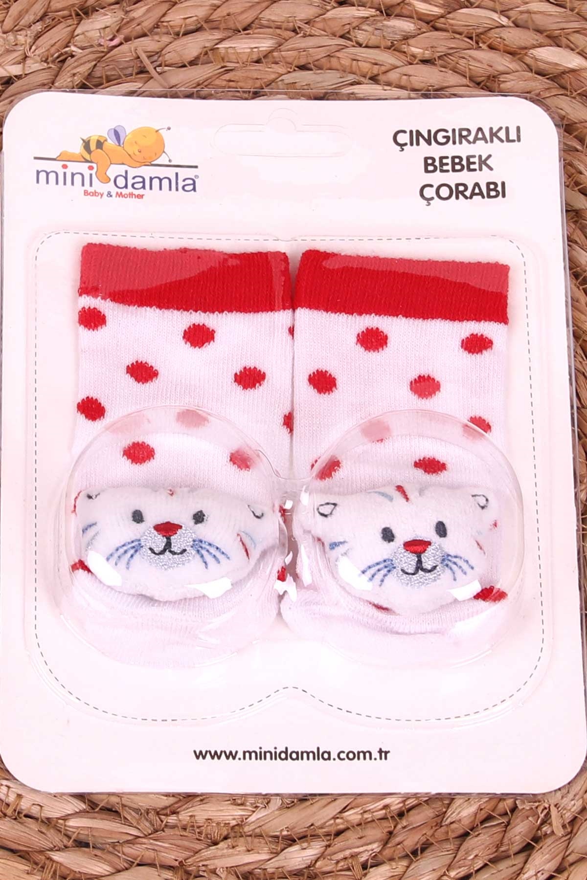 Breeze Yenidoğan Çorap Çıngıraklı Puantiyeli Hayvancık Aksesuarlı Kırmızı