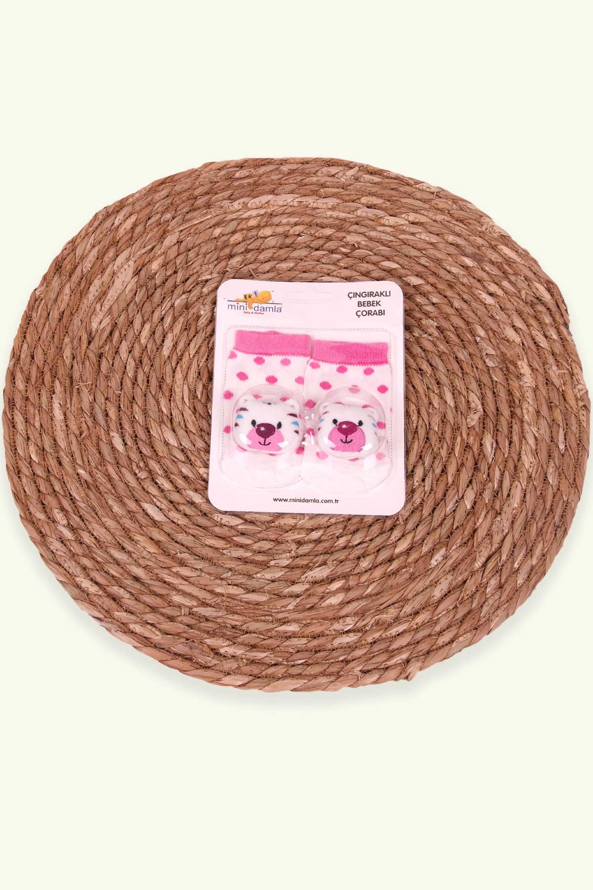 Breeze Yenidoğan Çorap Çıngıraklı Puantiyeli Hayvancık Aksesuarlı Pembe