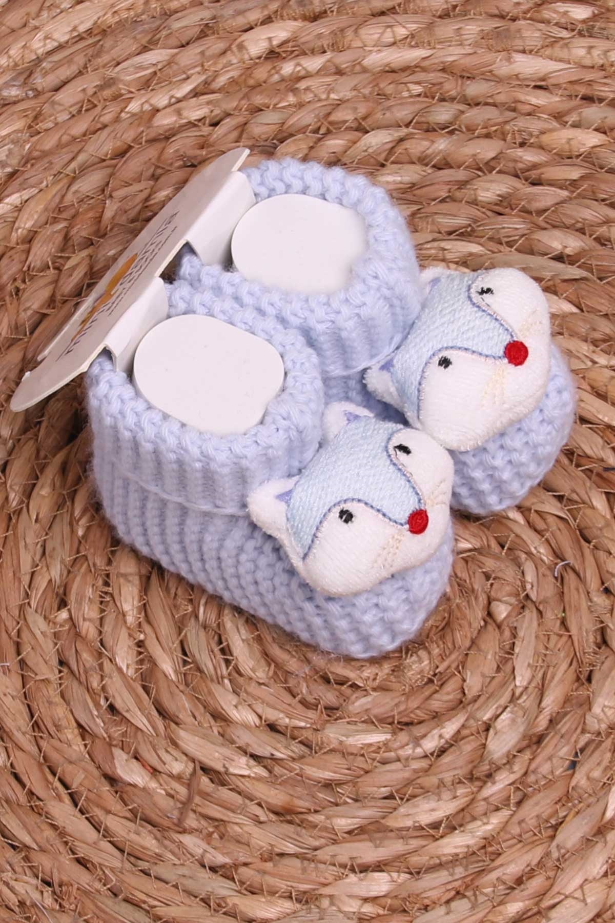 Breeze Yenidoğan Triko Patik Çıngıraklı Hayvancık Aksesuarlı Bebe Mavisi