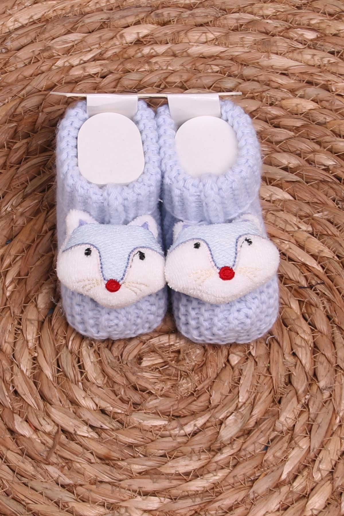 Breeze Yenidoğan Triko Patik Çıngıraklı Hayvancık Aksesuarlı Bebe Mavisi