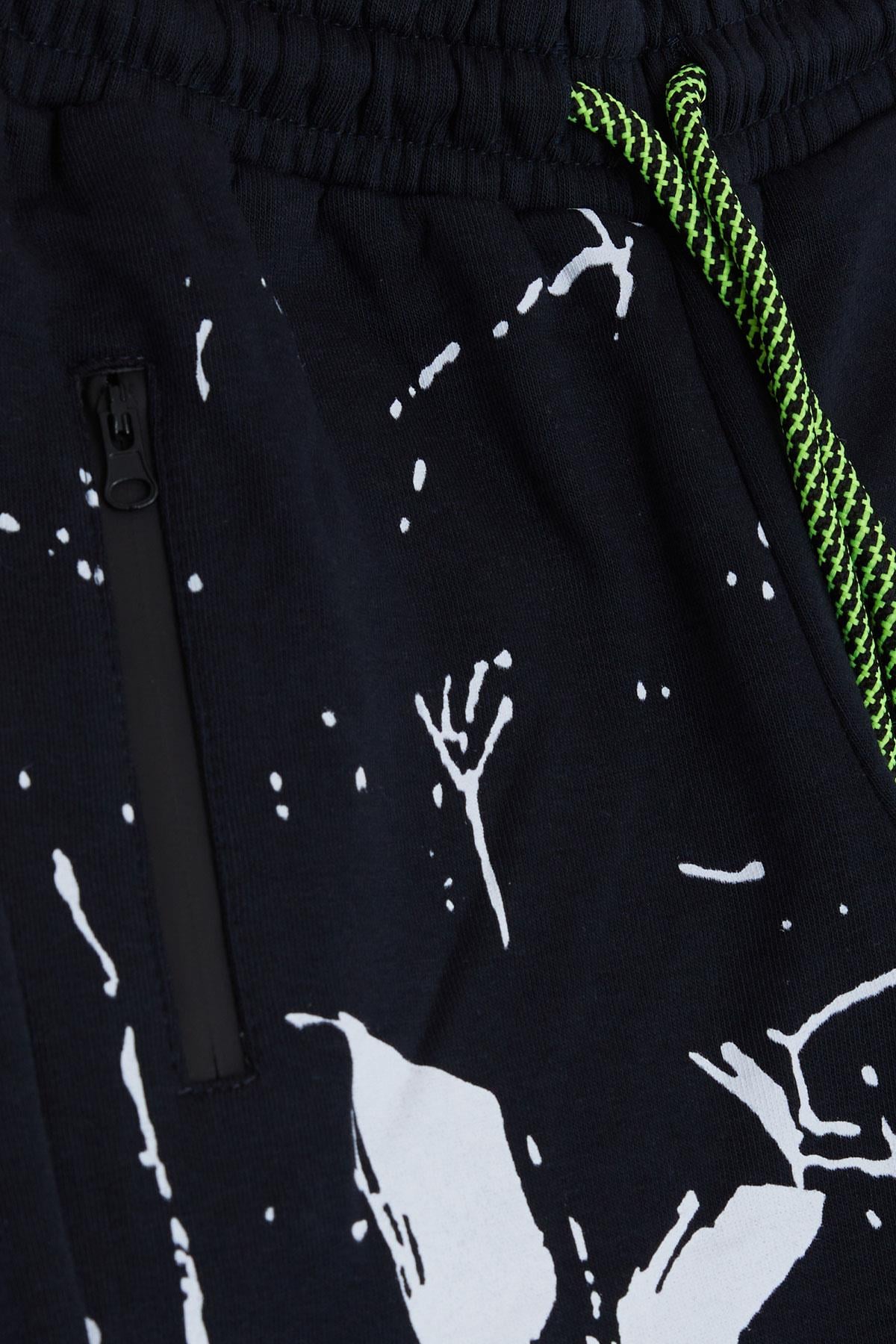 Cegisa Erkek Çocuk Alt Bağcıklı Desenli Kargo Cepli Lacivert (6-9 Yaş)