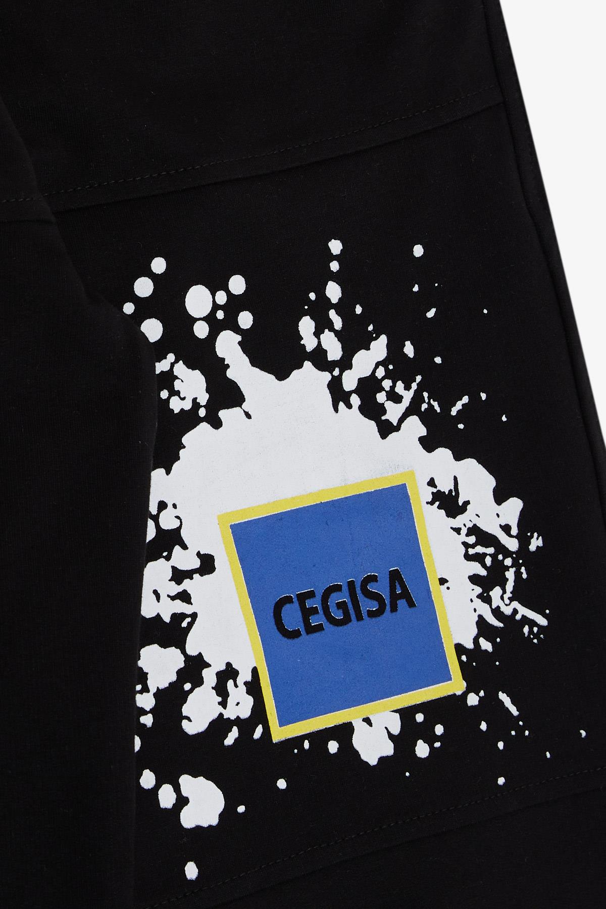 Cegisa Erkek Çocuk Alt Püskürtme Boya Baskılı Cepli Bağcıklı Siyah (10-12 Yaş)