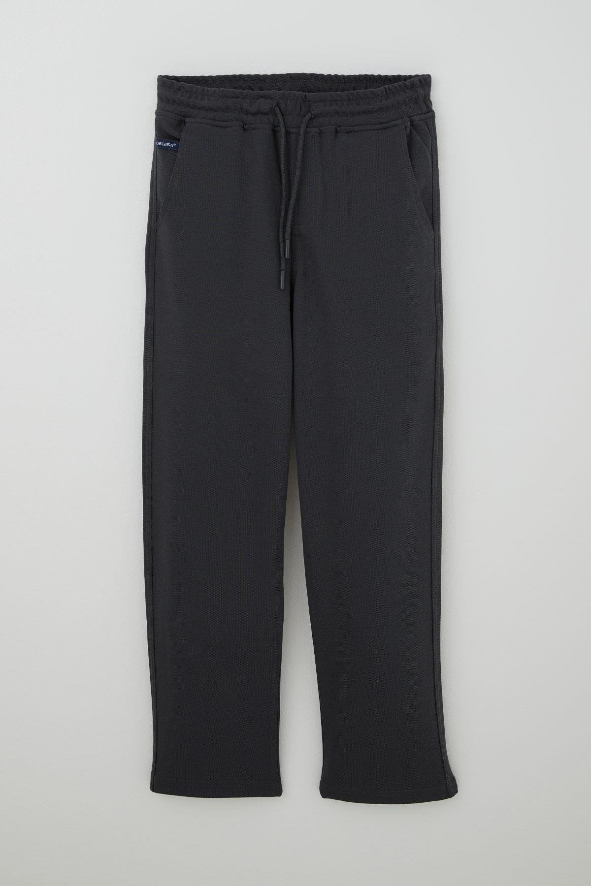 Cegısa Erkek Çocuk Eşofman Altı Bağcıklı Cepli Beli Lastikli Füme (10-12 Yaş)