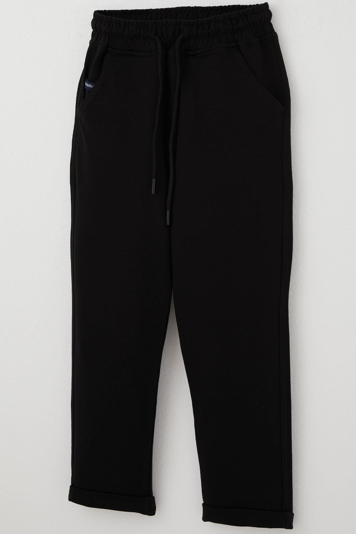 Cegısa Erkek Çocuk Eşofman Altı Bağcıklı Cepli Beli Lastikli Siyah (6-9 Yaş)