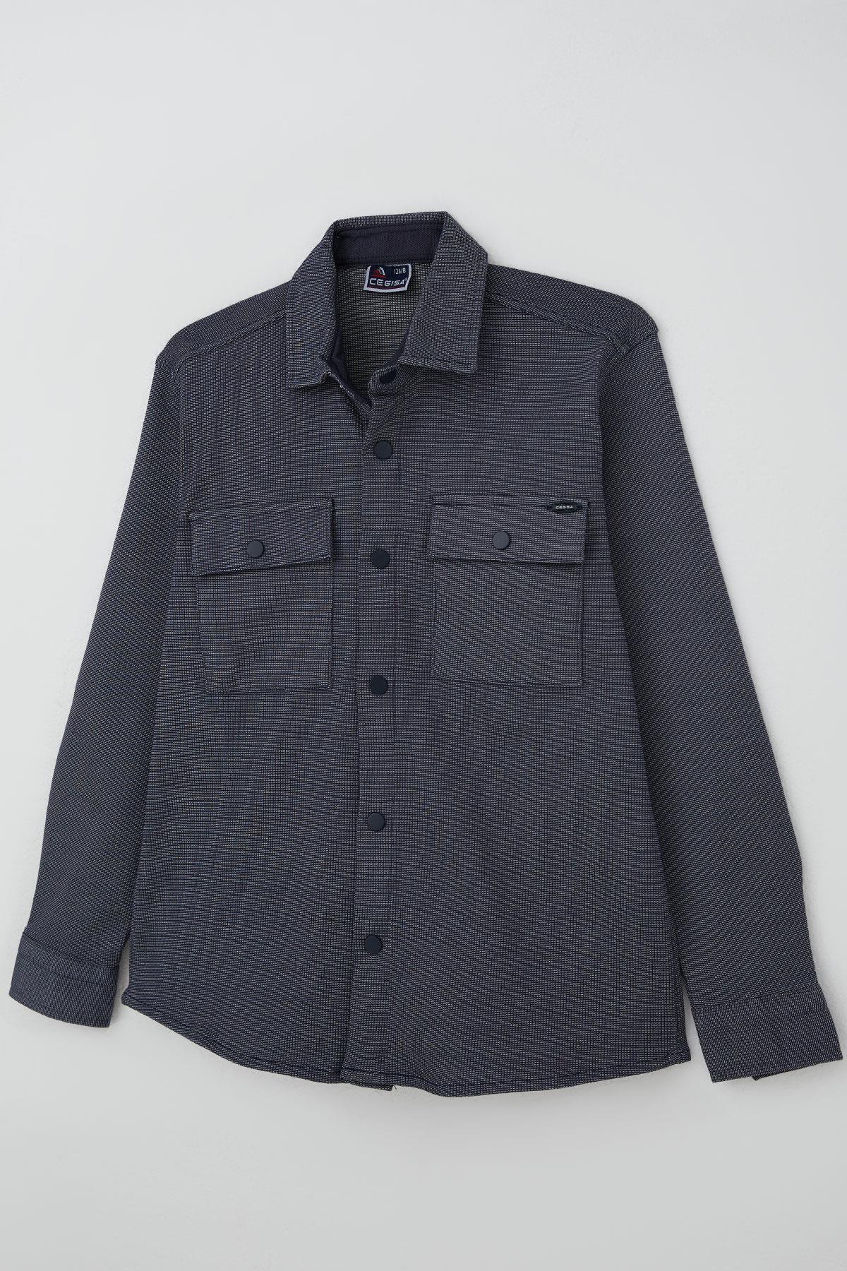 Cegısa Erkek Çocuk Gömlek Dokulu Çıtçıt Detaylı Cepli Gri (6-9 Yaş)