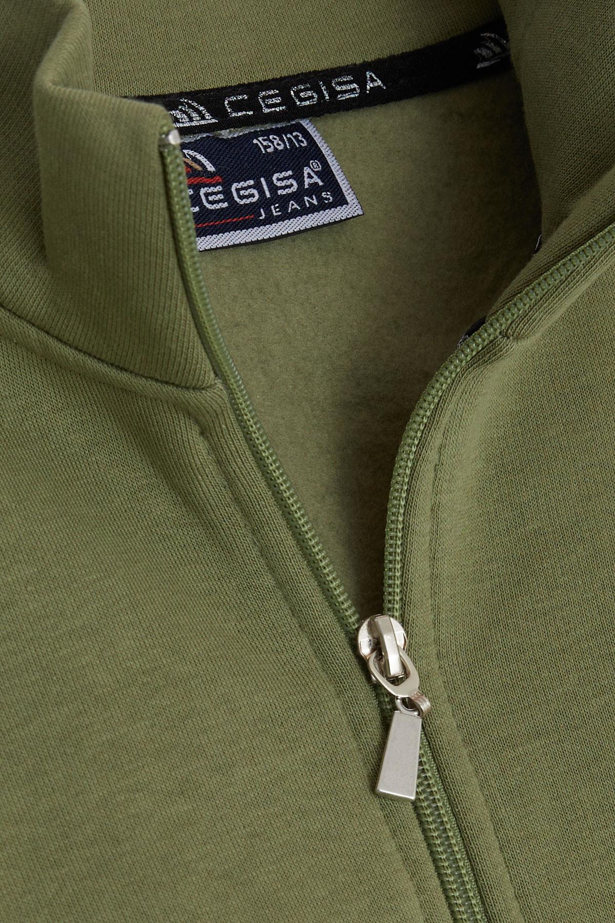 Cegisa Erkek Çocuk Hırka Fermuarlı Slogan Temalı Haki Yeşil (13-16 Yaş)