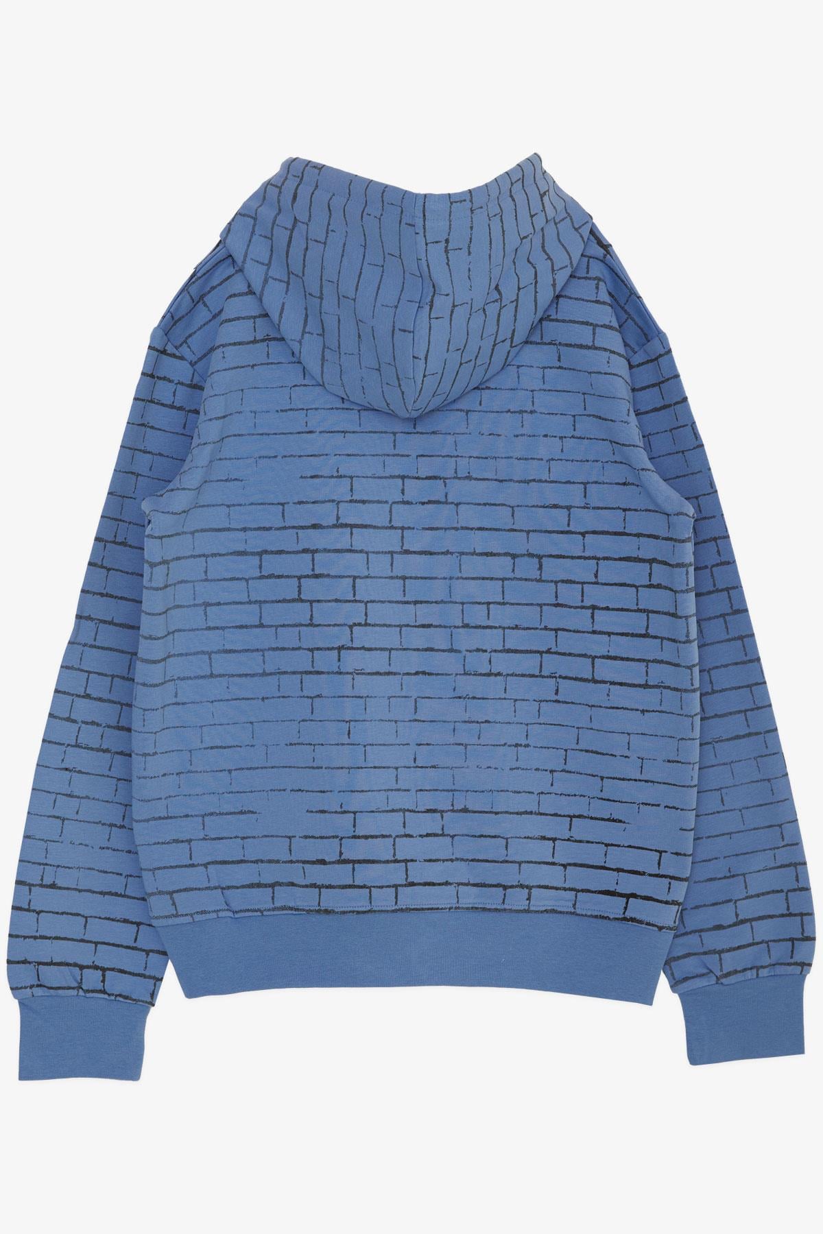 Cegisa Erkek Çocuk Kapüşonlu Sweatshirt Renkli Grafiti Desenli Mavi (10-12 Yaş)