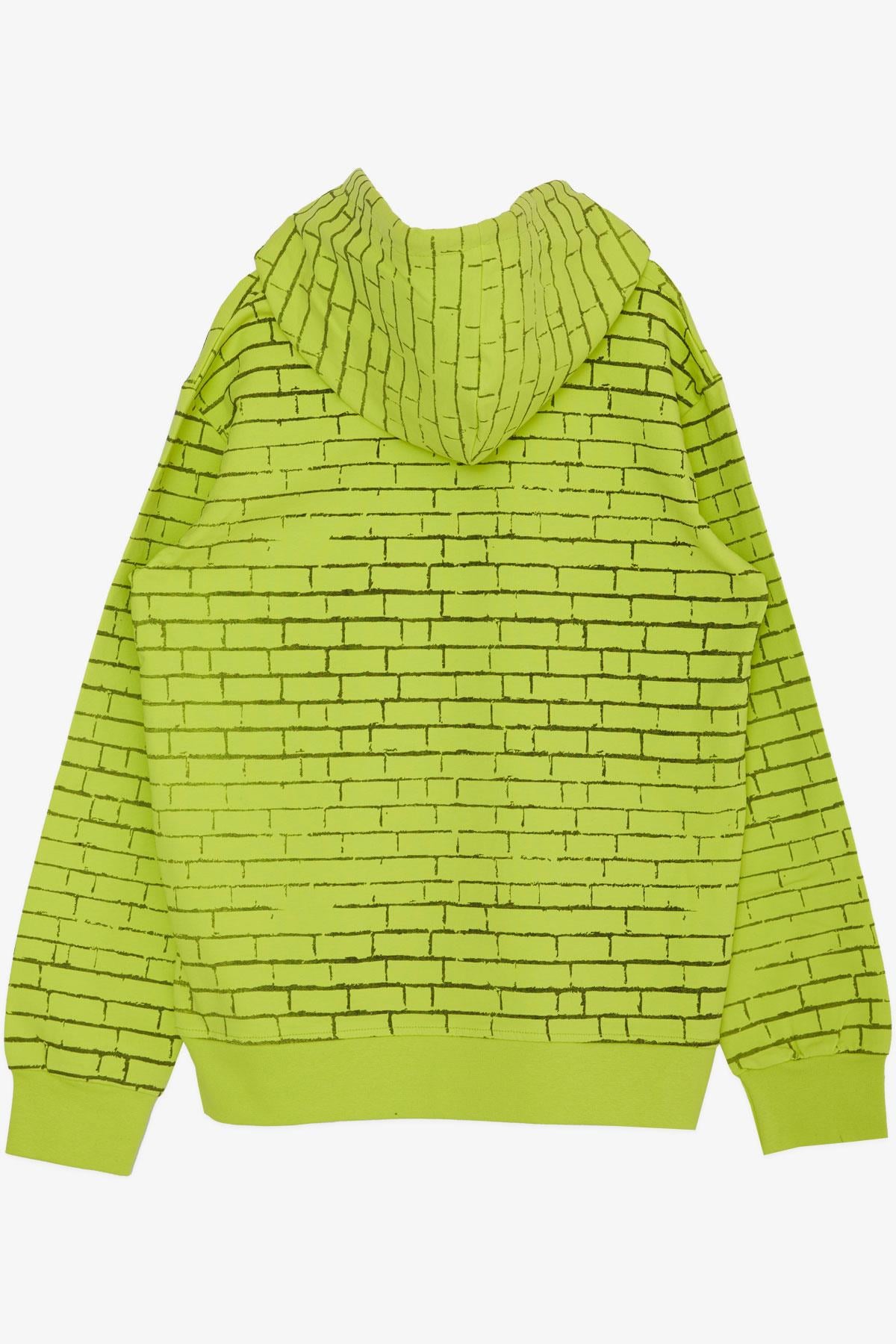 Cegisa Erkek Çocuk Kapüşonlu Sweatshirt Renkli Grafiti Desenl Fıstık Yeşili (10-12 Yaş)