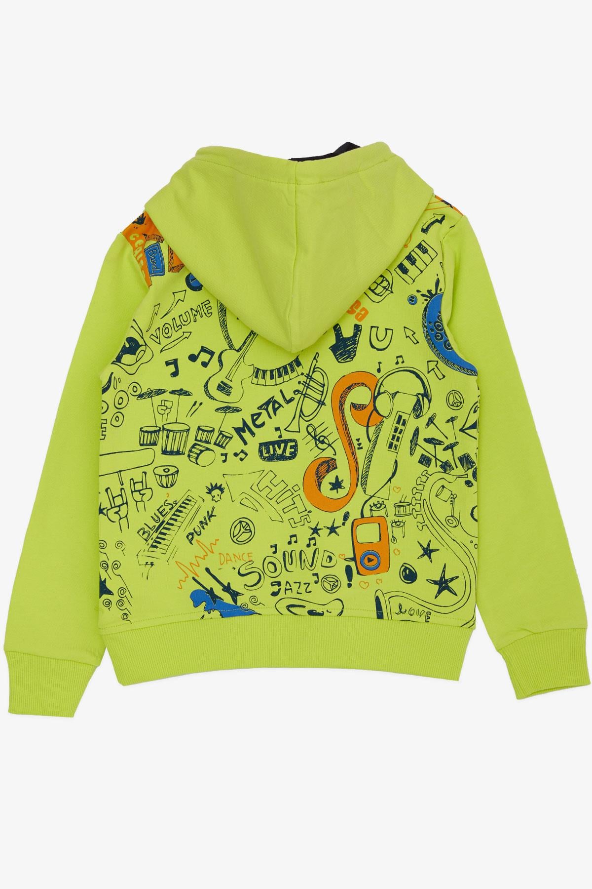 Cegisa Erkek Çocuk Sweatshirt Müzik Temalı Kapüşonlu Bağcıklı Fıstık Yeşili (2-5 Yaş)