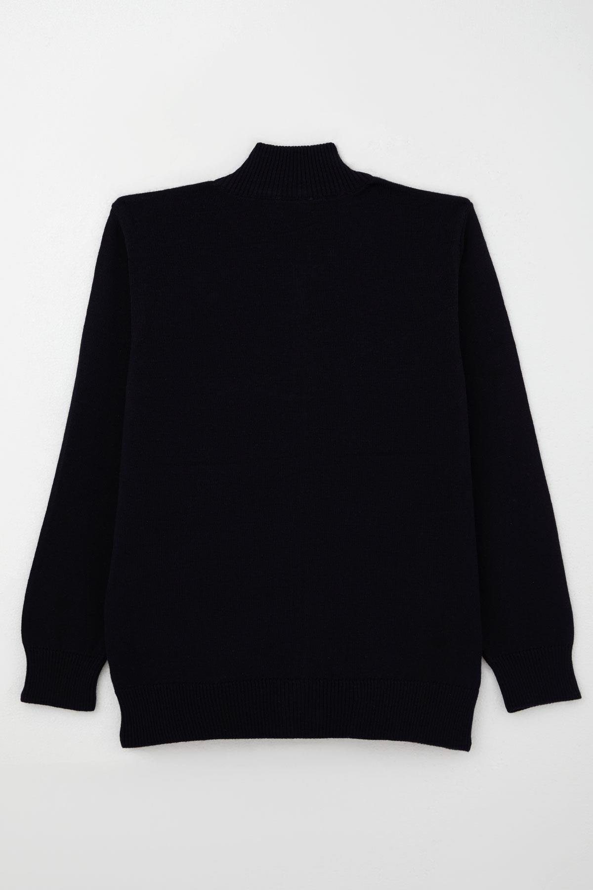 Cegısa Erkek Çocuk Triko Hırka Fermuarlı Ekose Desenli Lacivert (6-9 Yaş)